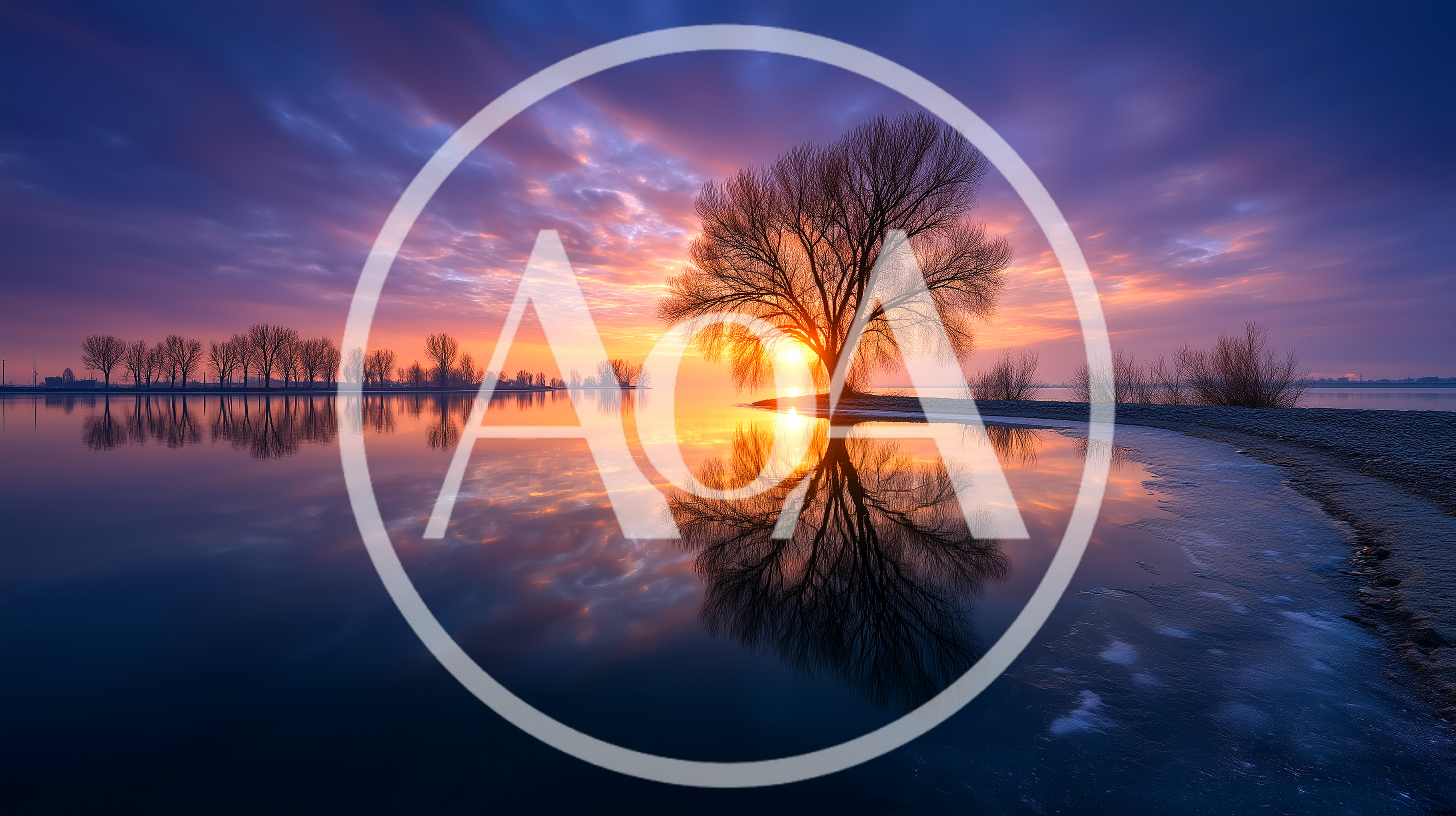 Lone Tree Silhouette At Sunset Over Calm Lake