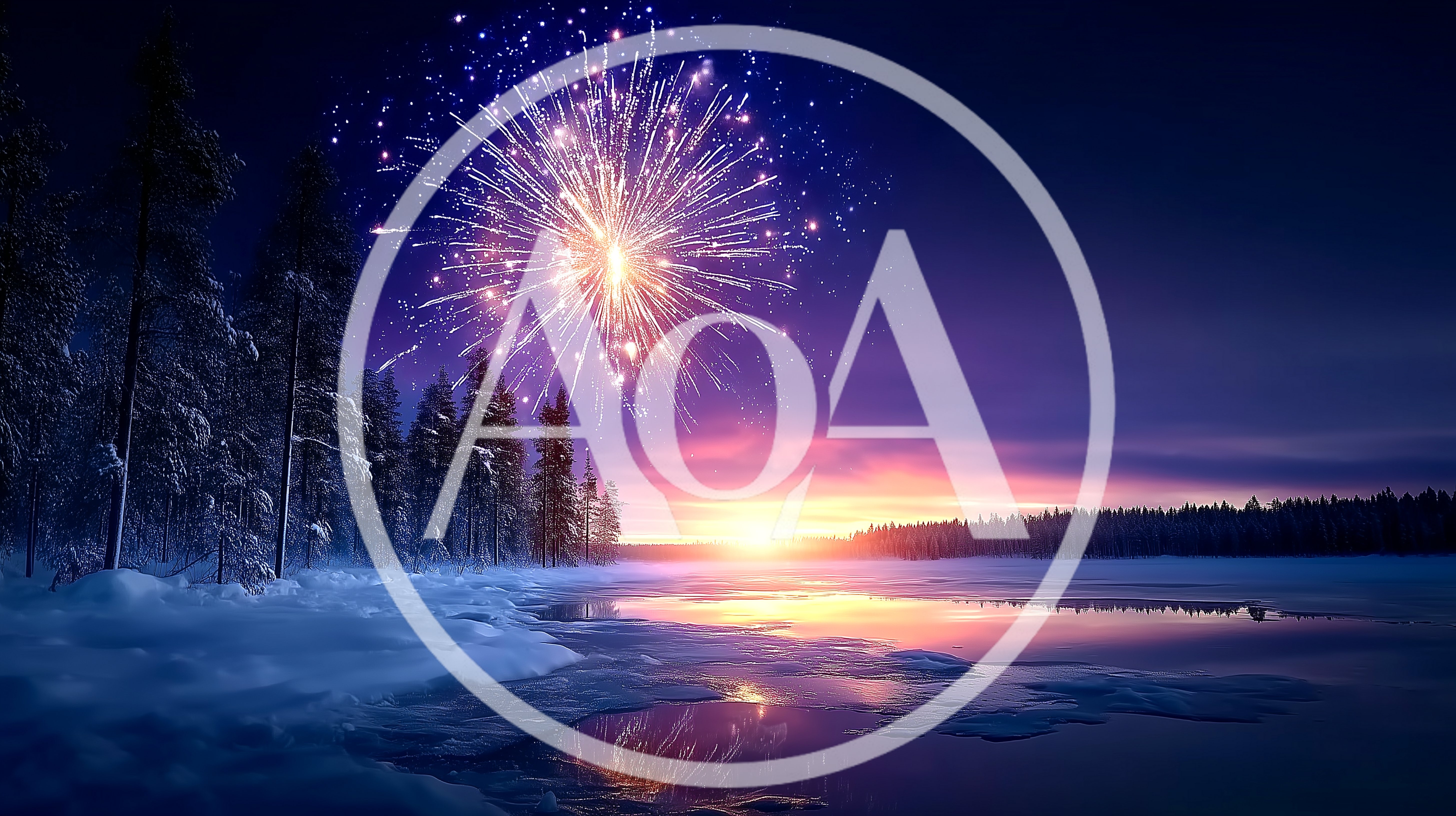 Fireworks Display Over A Frozen Winter Lake