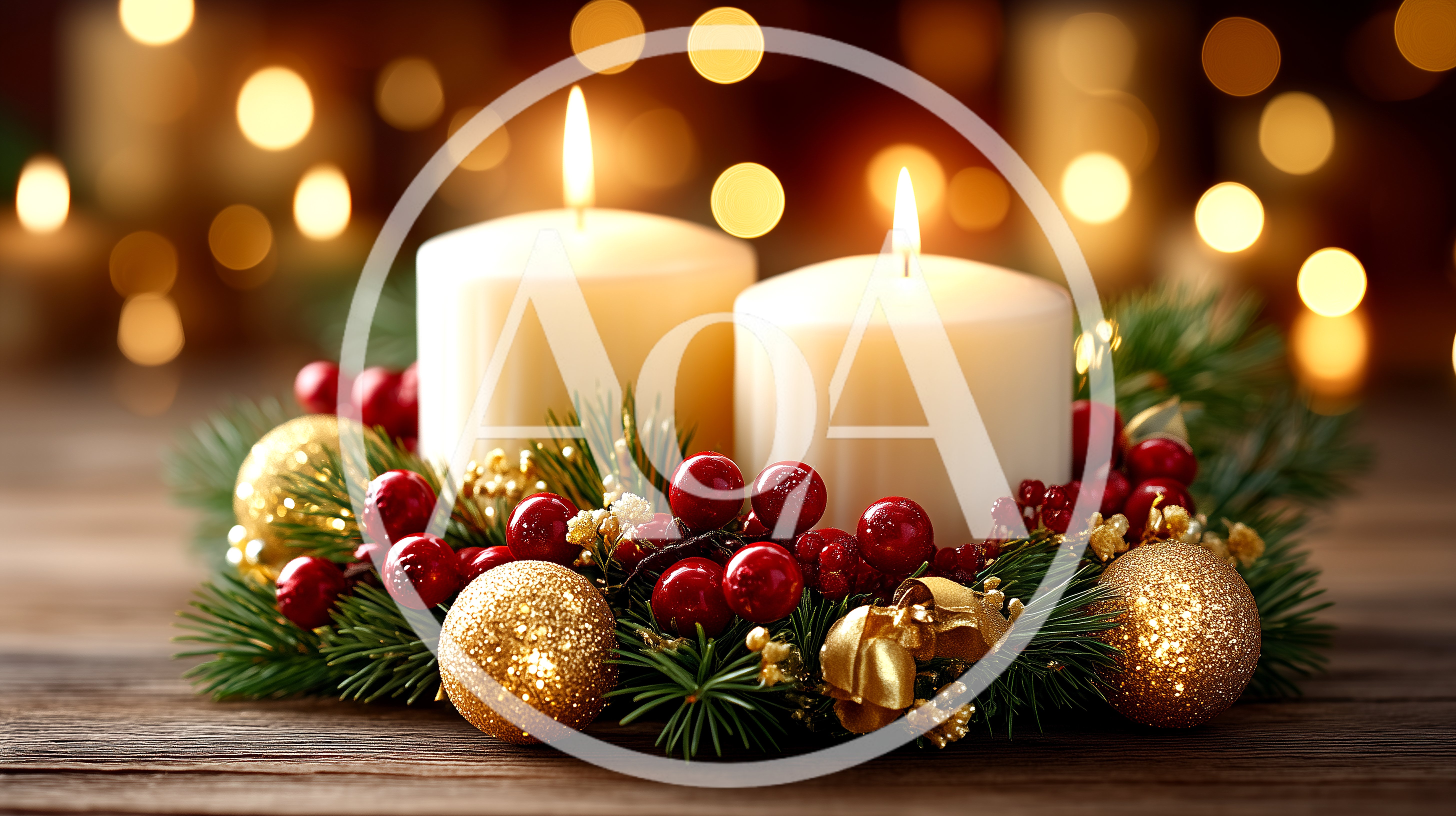 Two Lit Christmas Candles With Festive Decorations