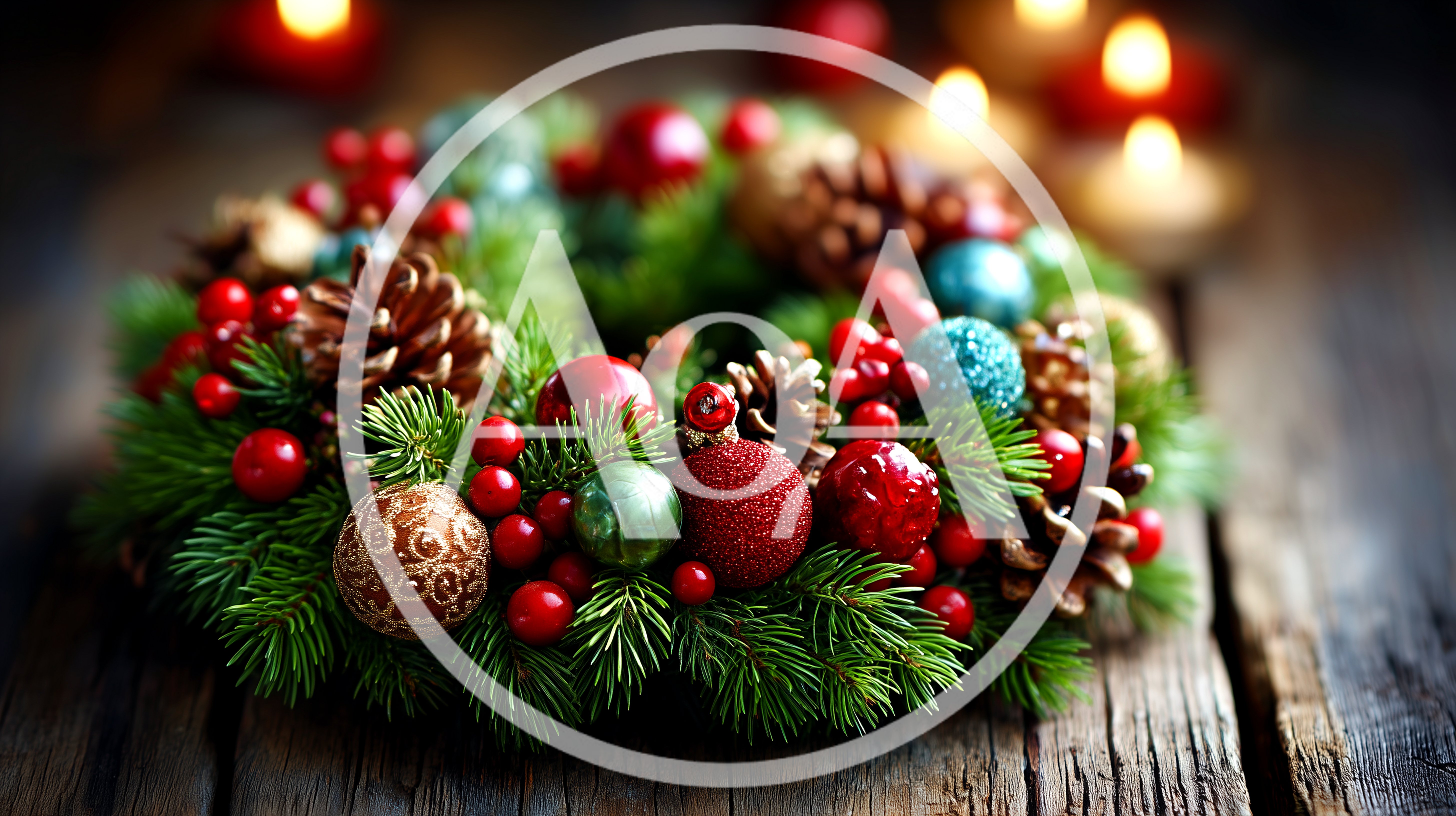 Christmas Wreath With Ornaments And Pinecones