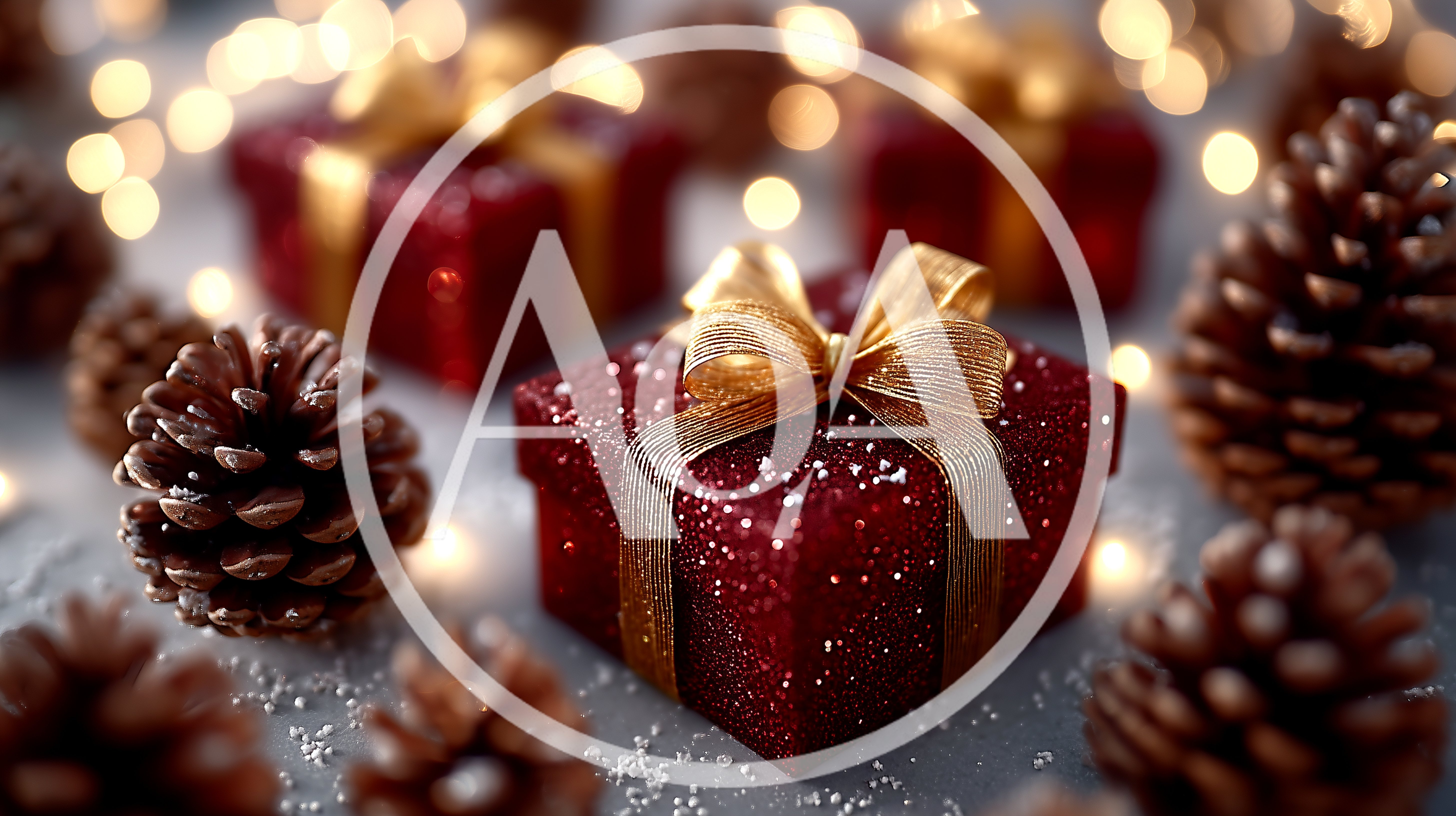 Red Christmas Gift Boxes With Gold Ribbons And Pinecones
