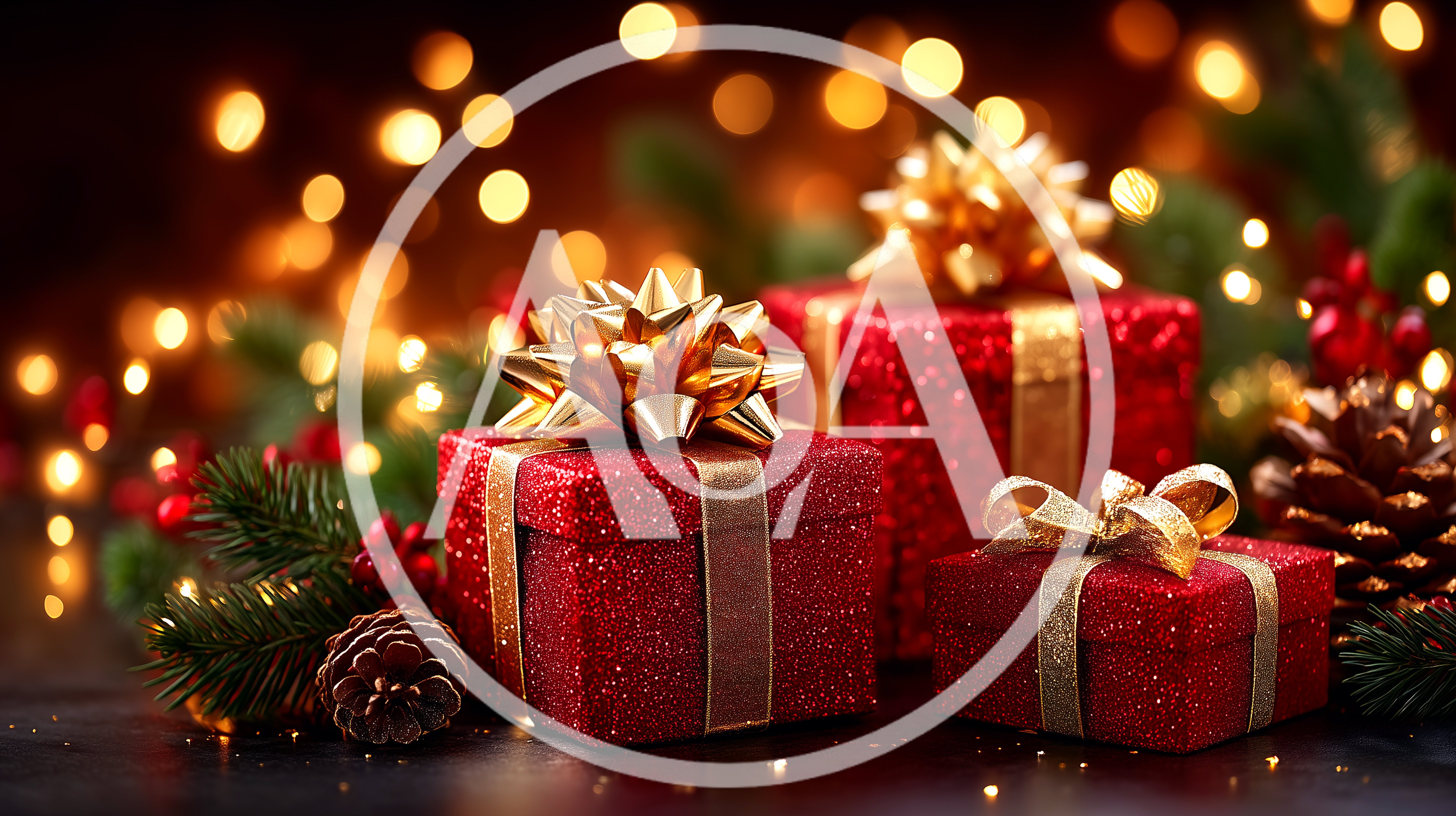 Three Red Christmas Gift Boxes With Gold Ribbons