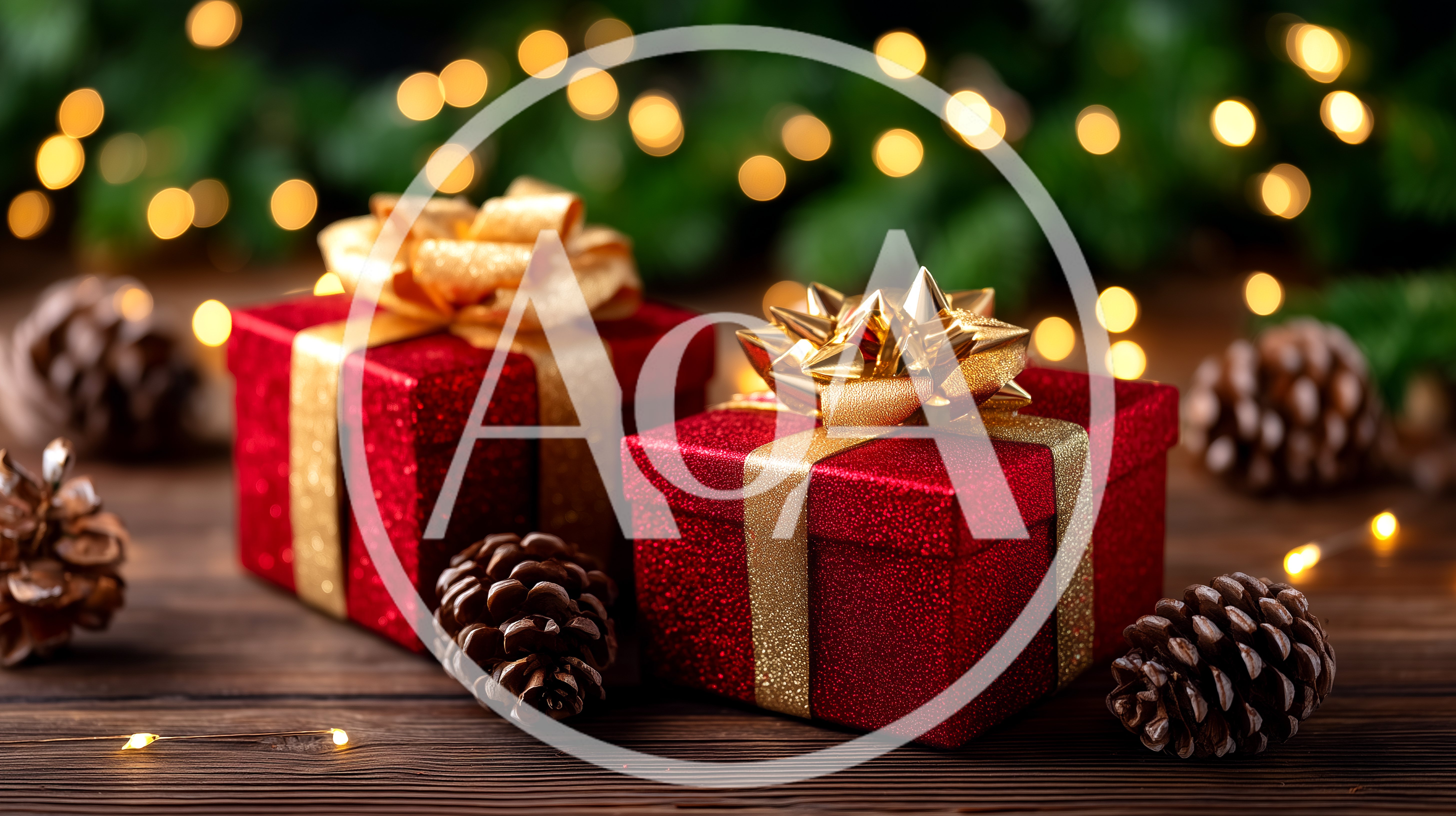 Two Red Christmas Gift Boxes With Gold Ribbons