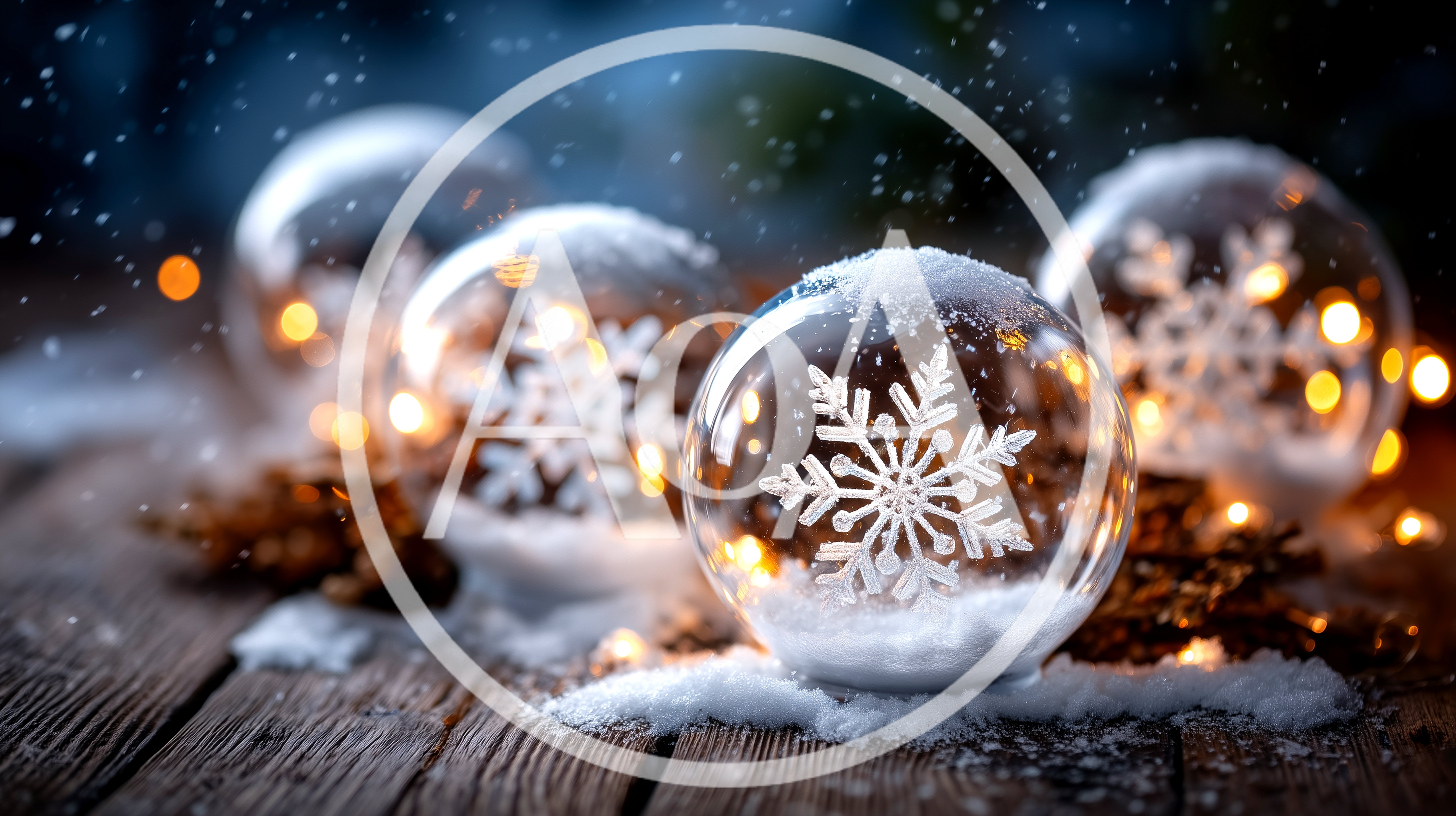 Glass Snow Globes With Snowflake Designs On Wooden Surface