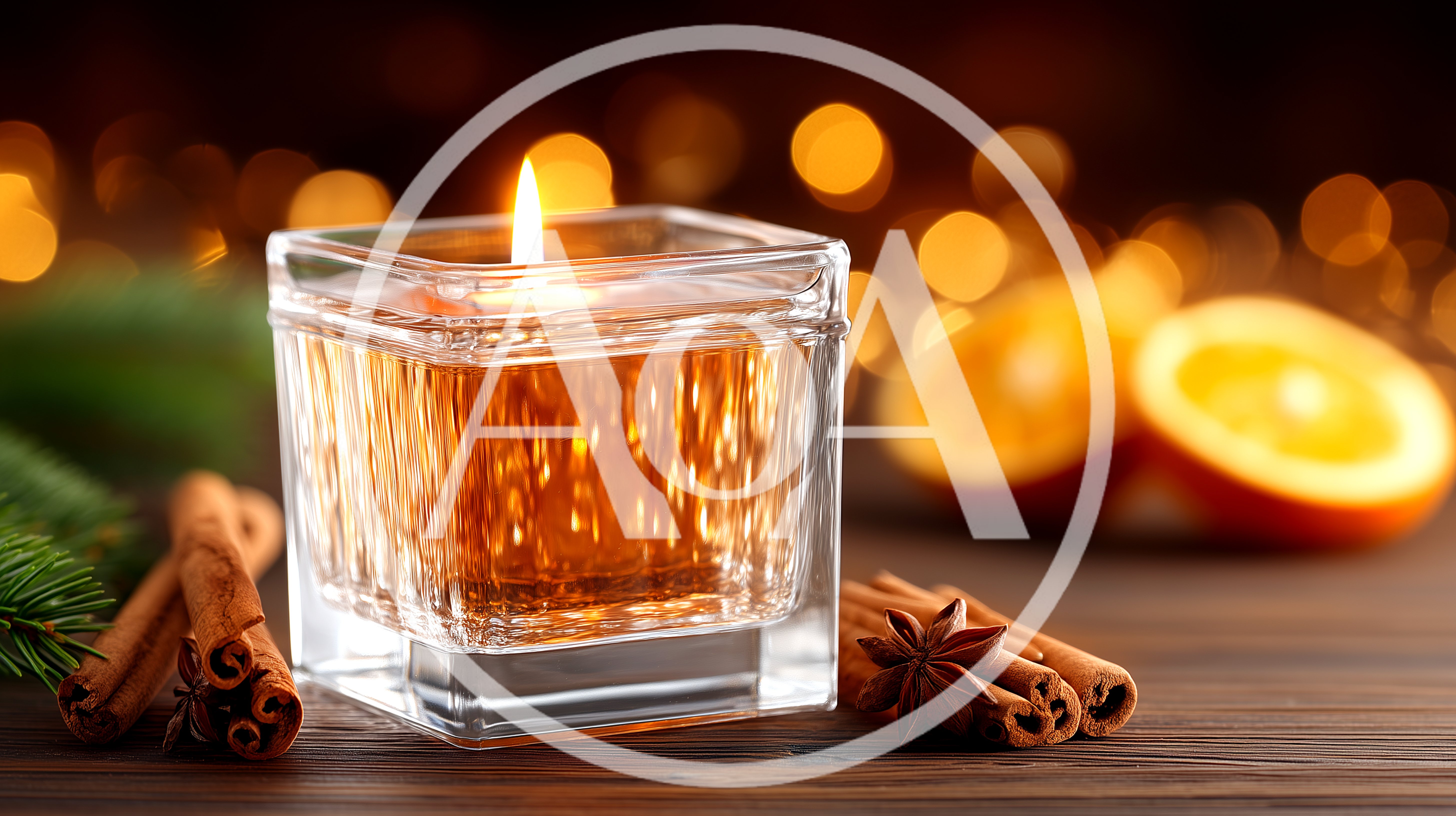 Lit Candle With Cinnamon Sticks And Orange Slices