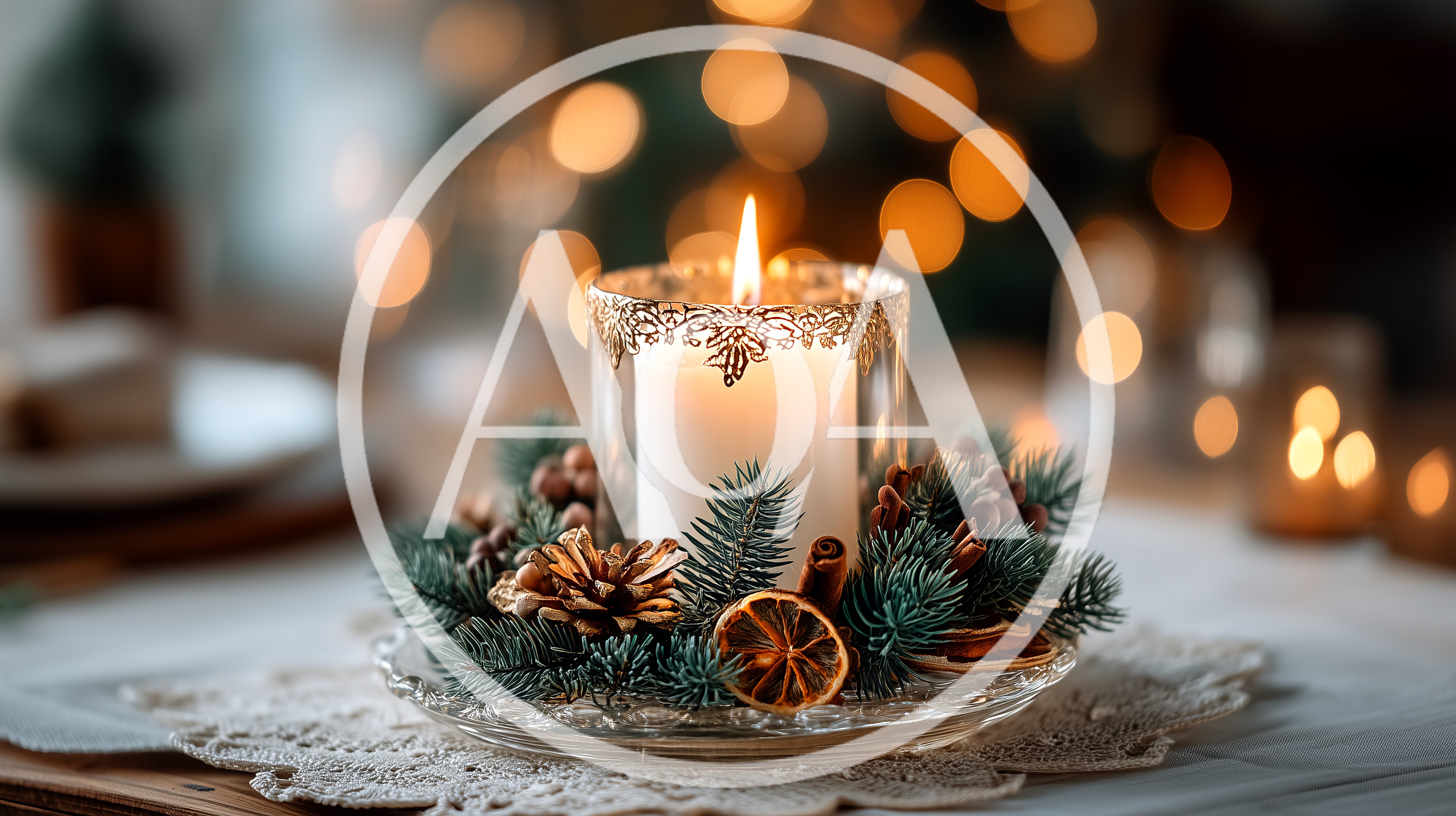 Christmas Candle Centerpiece With Pine And Dried Fruit