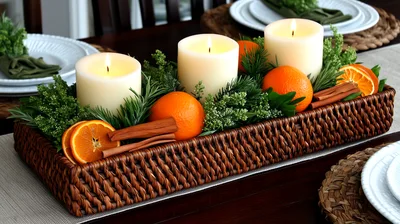Christmas Centerpiece With Candles And Oranges