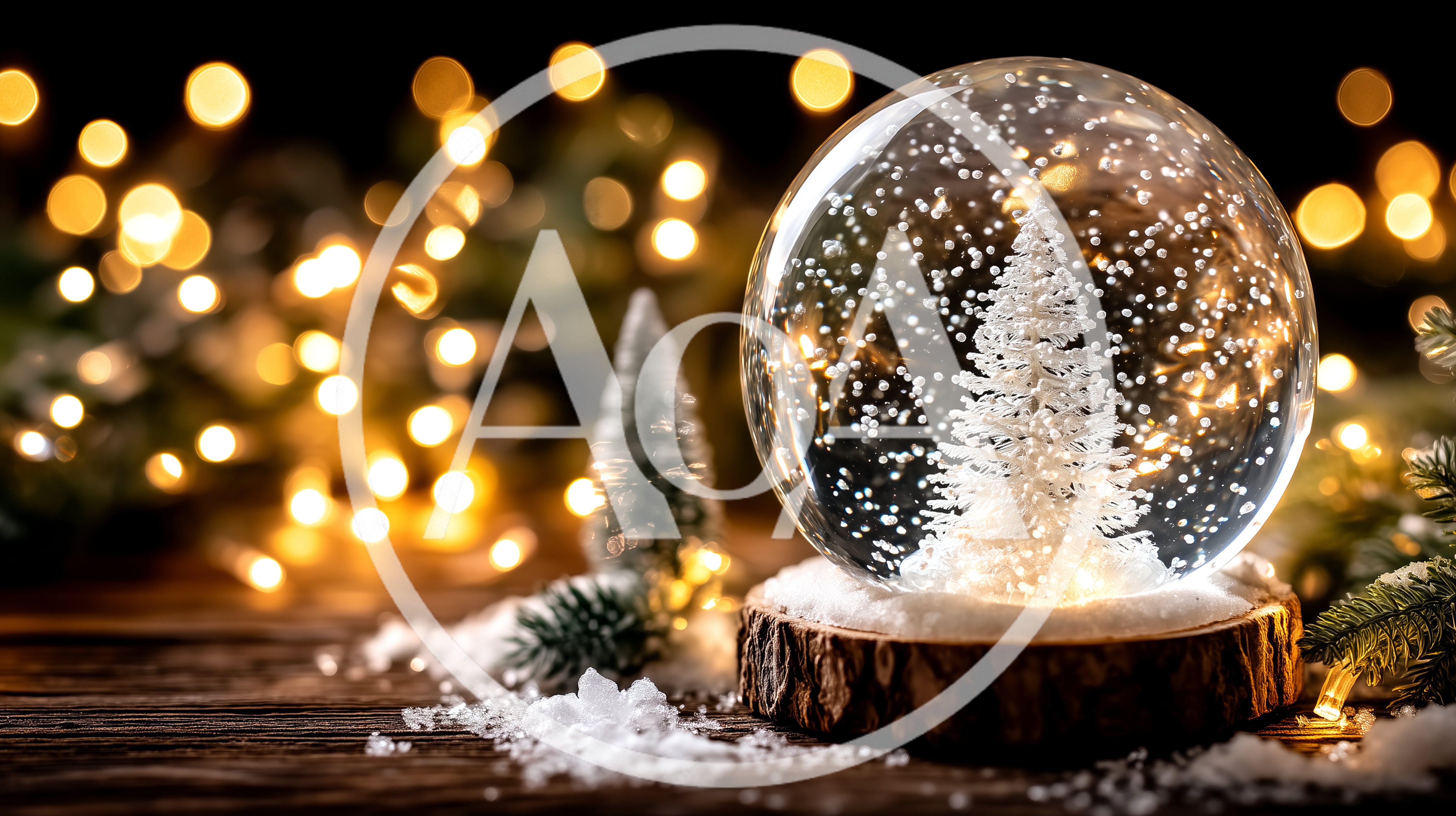 Snow Globe With Miniature Christmas Tree On Wooden Base