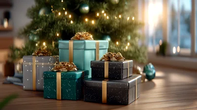 Christmas Presents Under A Decorated Holiday Tree