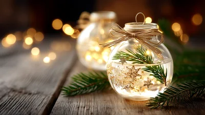 Clear Glass Christmas Ornaments With Pine And Lights