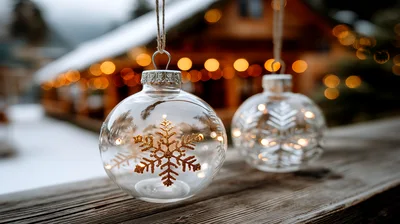 Clear Glass Christmas Ornaments With Gold Snowflake Designs