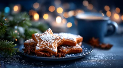 Star Shaped Gingerbread Cookies On A Plate