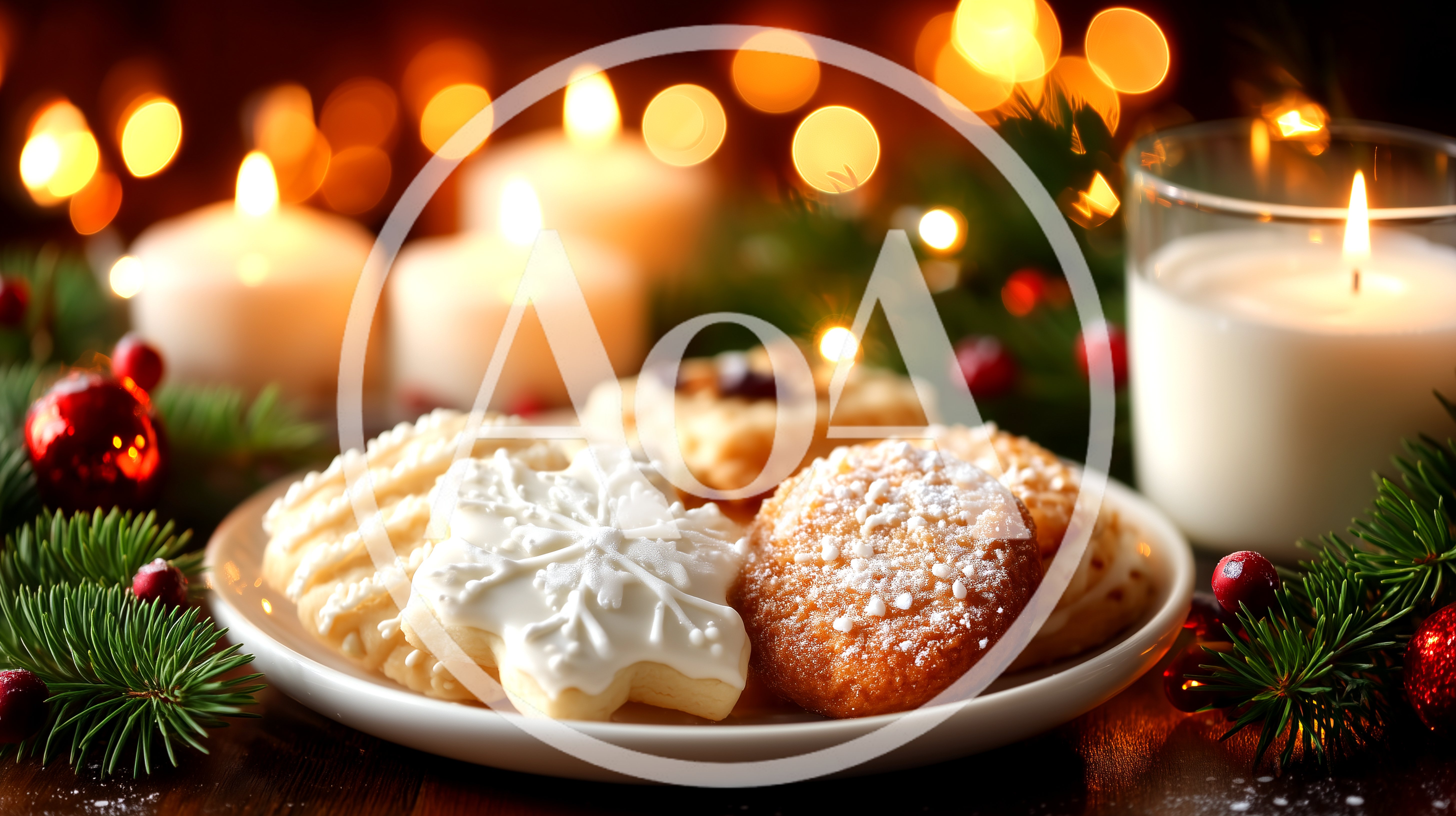 Christmas Cookies On A Plate With Candles