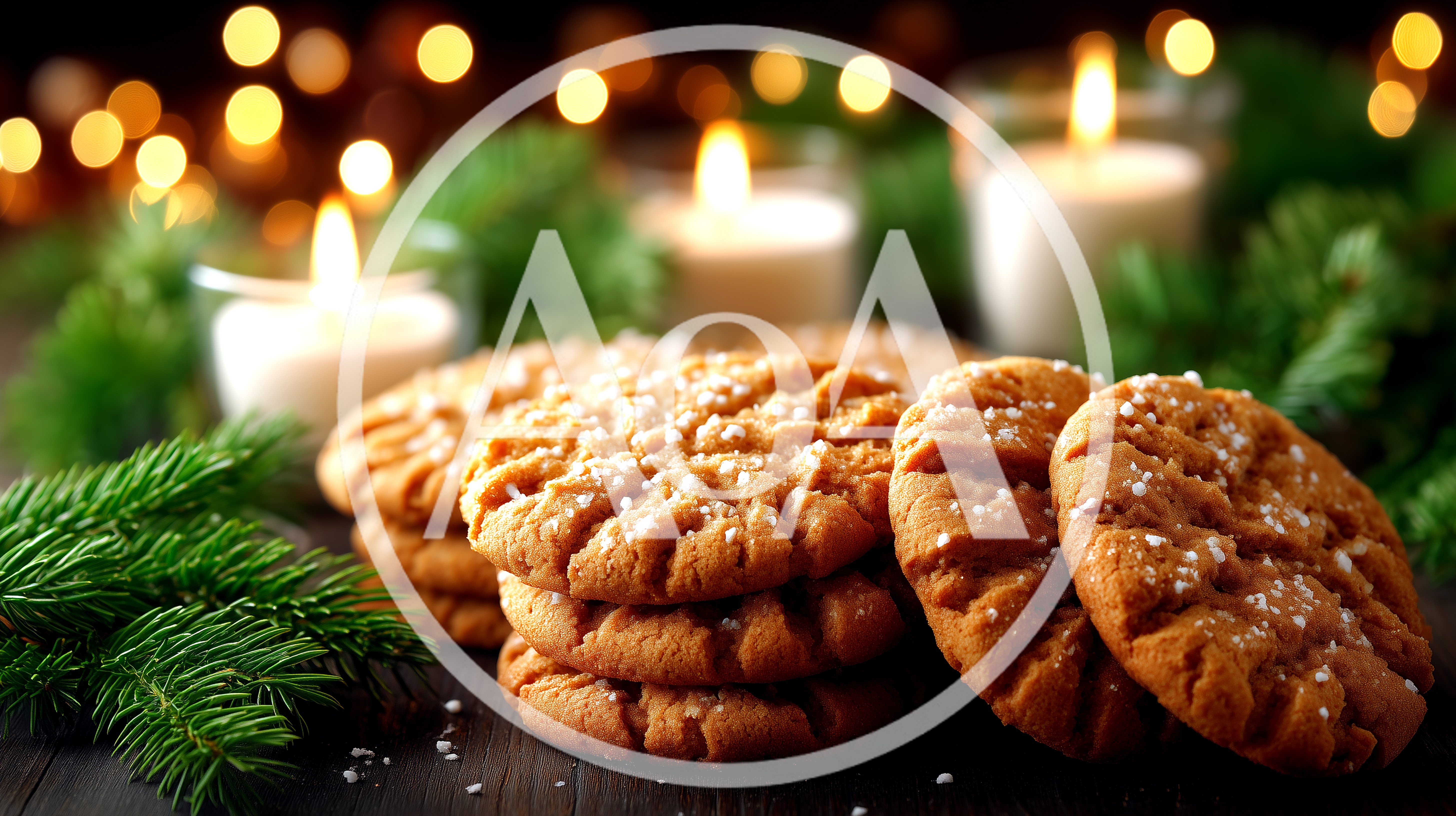 Stack Of Peanut Butter Cookies With Christmas Candles