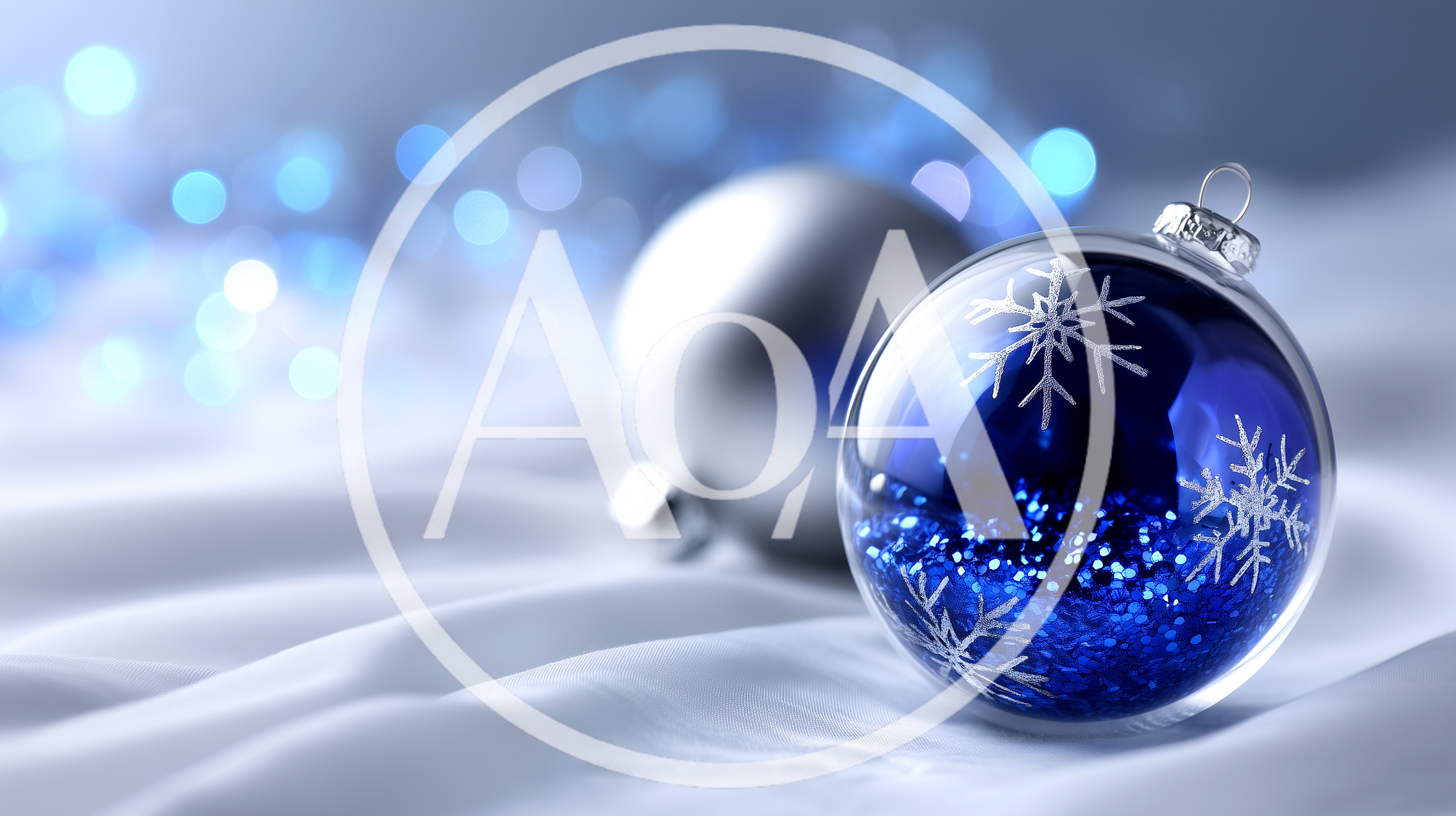 Blue And Silver Christmas Ornaments On White Fabric