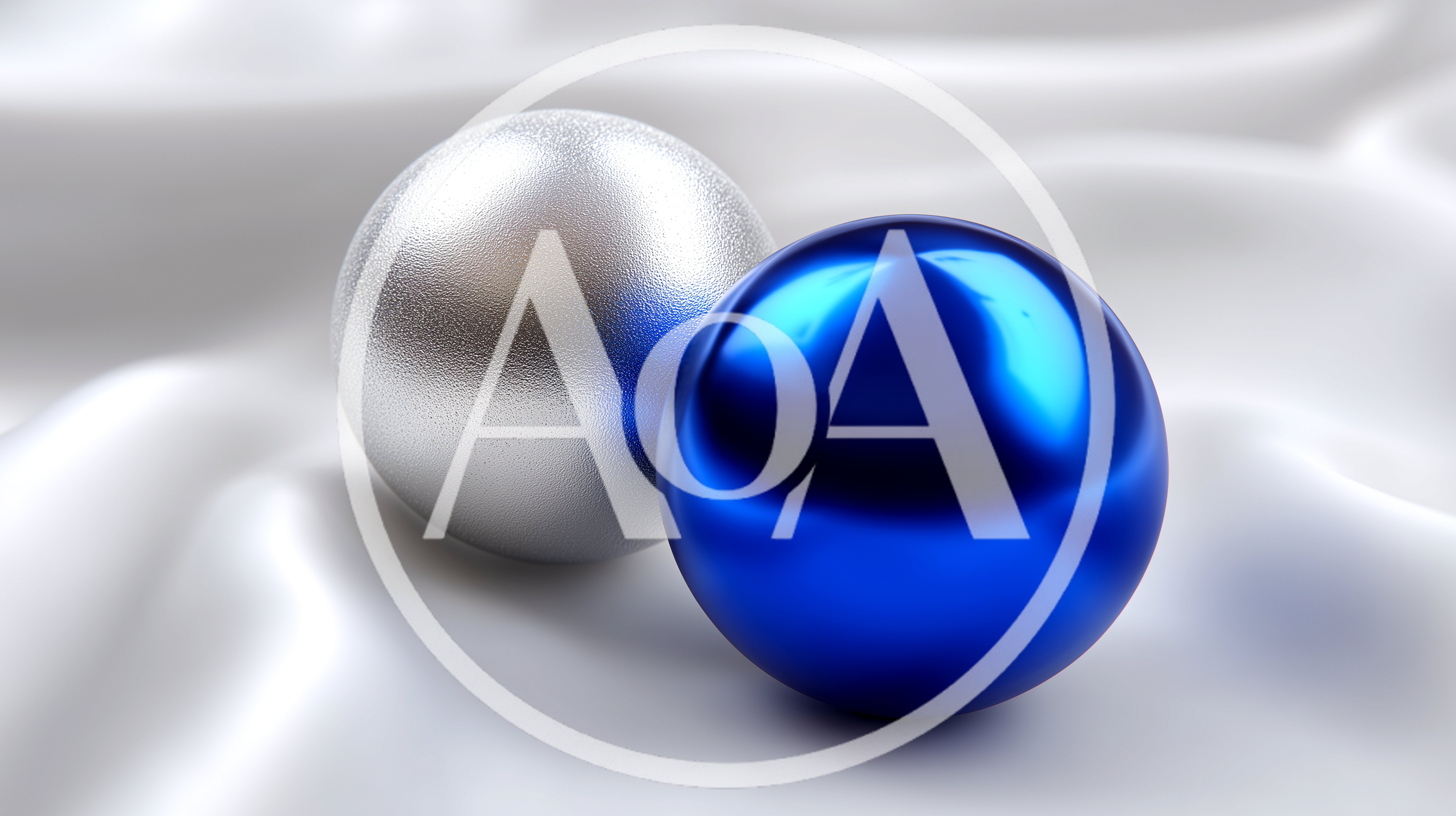 Silver and Blue Spheres on White Silk Fabric