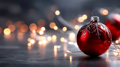 Red Christmas Ornament With Bokeh Fairy Lights