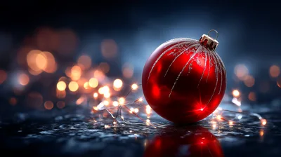 Red Christmas Ornament With Fairy Lights
