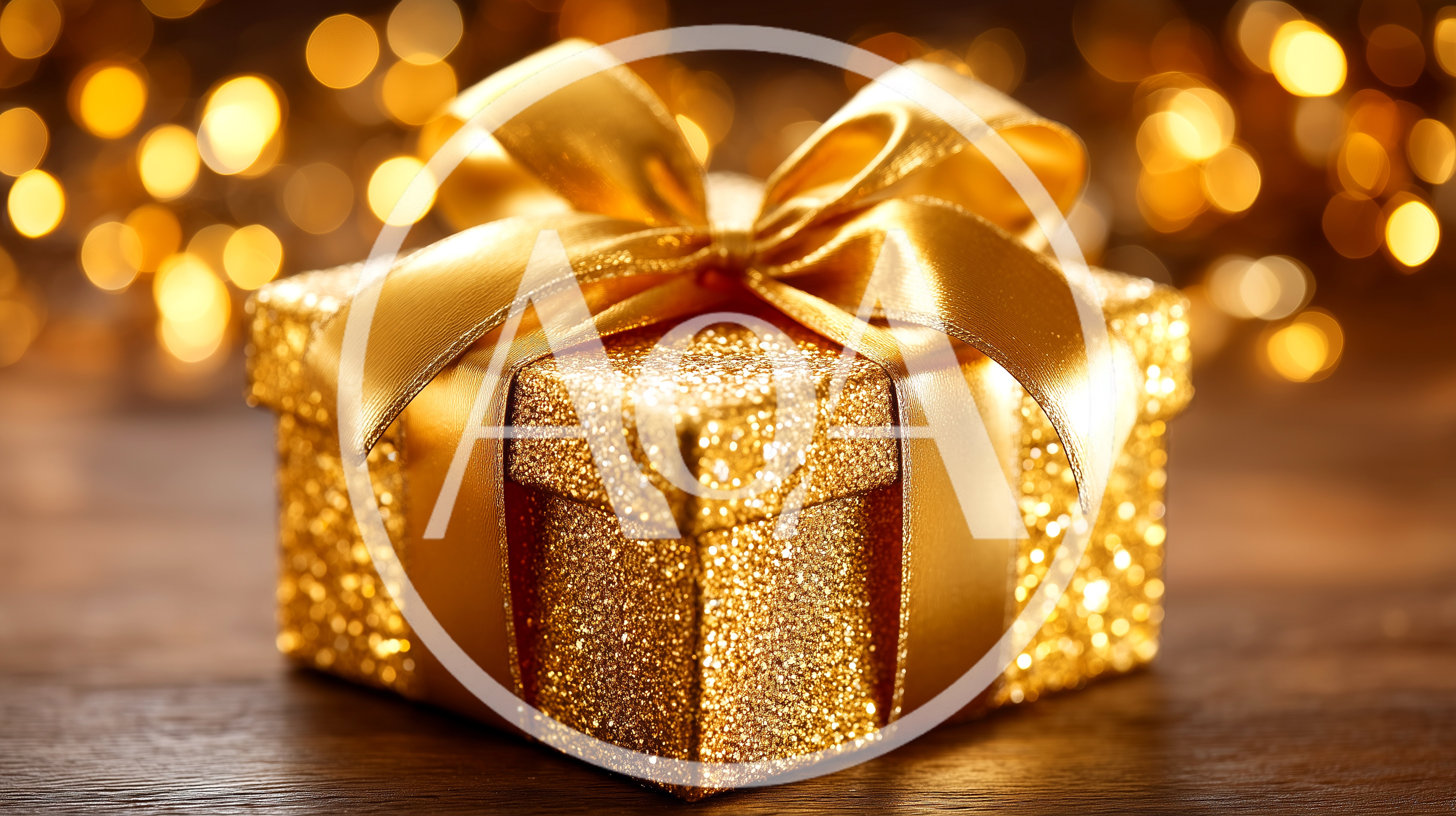 Golden Glittering Gift Box With Satin Ribbon