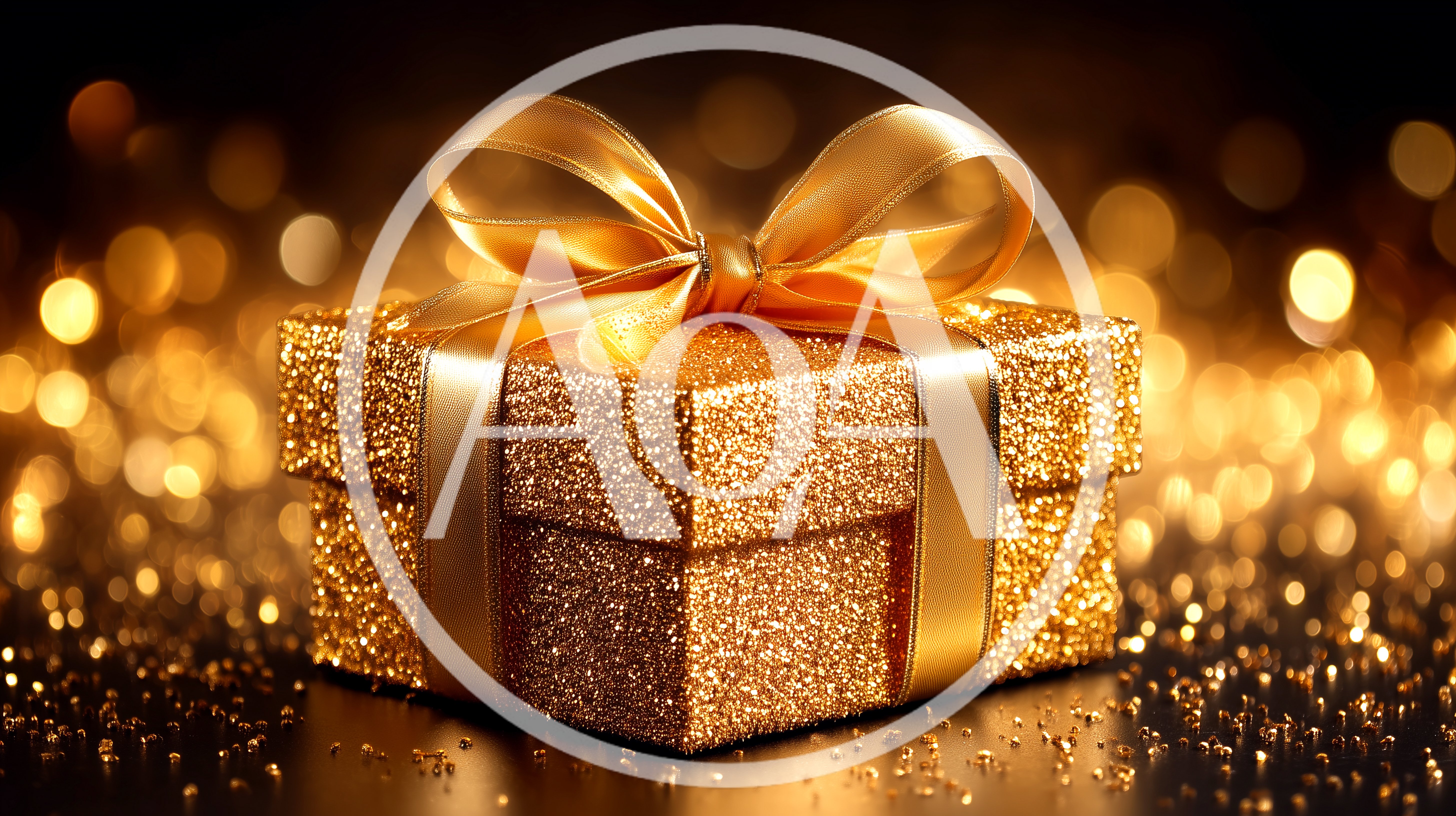 Golden Glittering Gift Box With Ribbon
