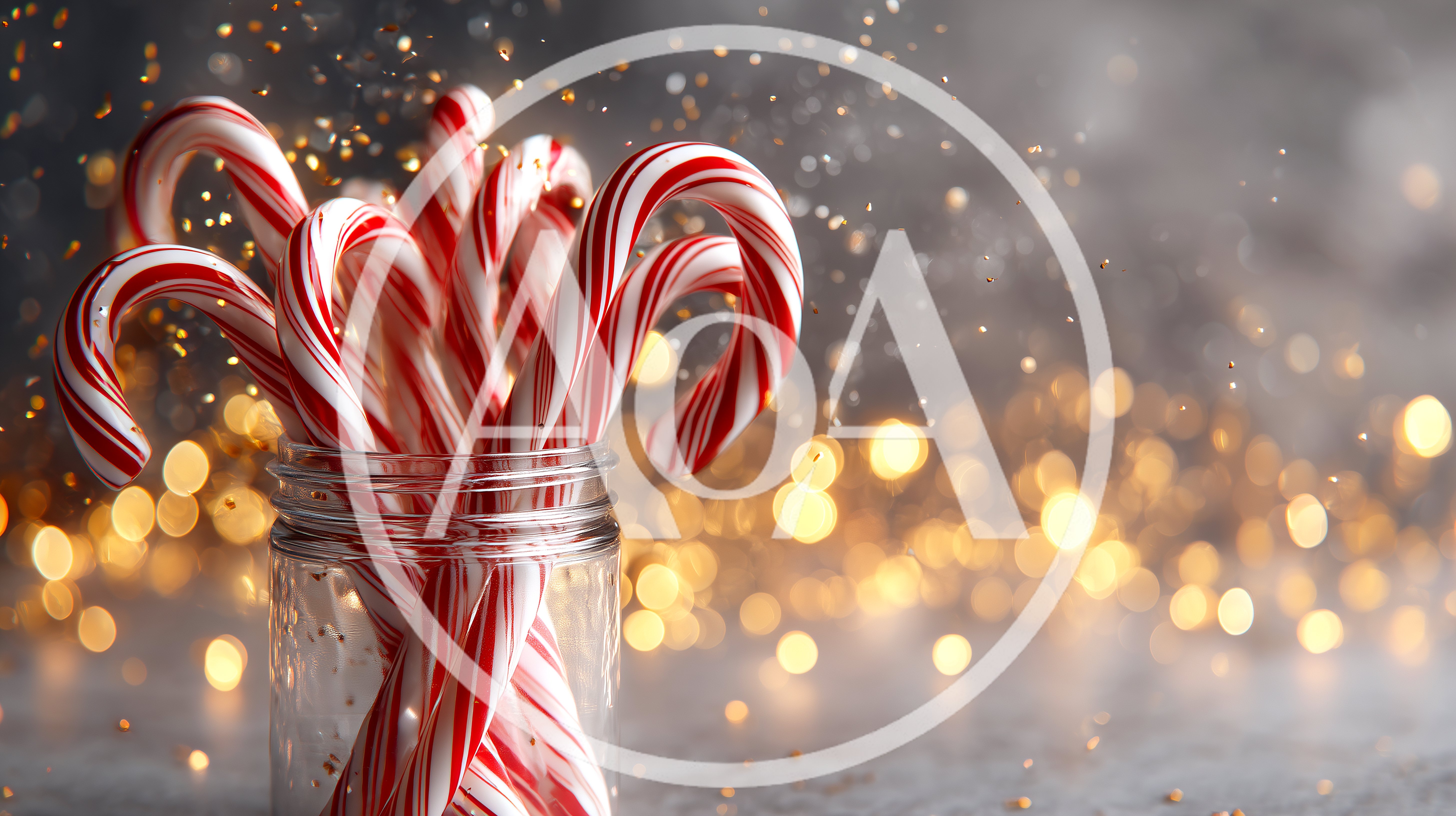Candy Canes In A Glass Jar With Bokeh Lights