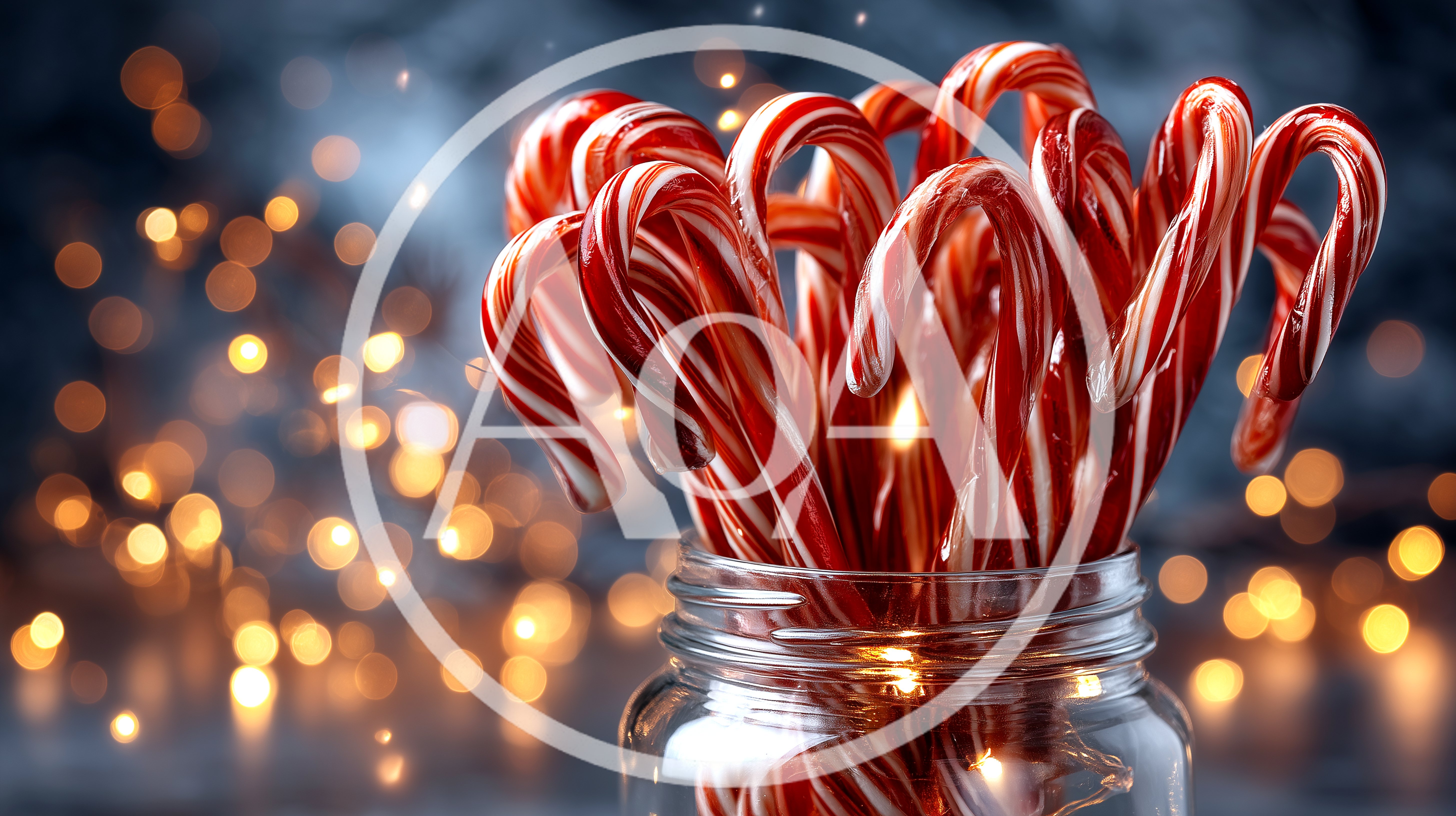 Candy Canes In A Glass Jar With Bokeh Lights