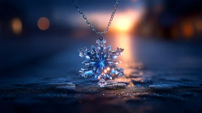 Crystal Snowflake Pendant Necklace On Wet Pavement