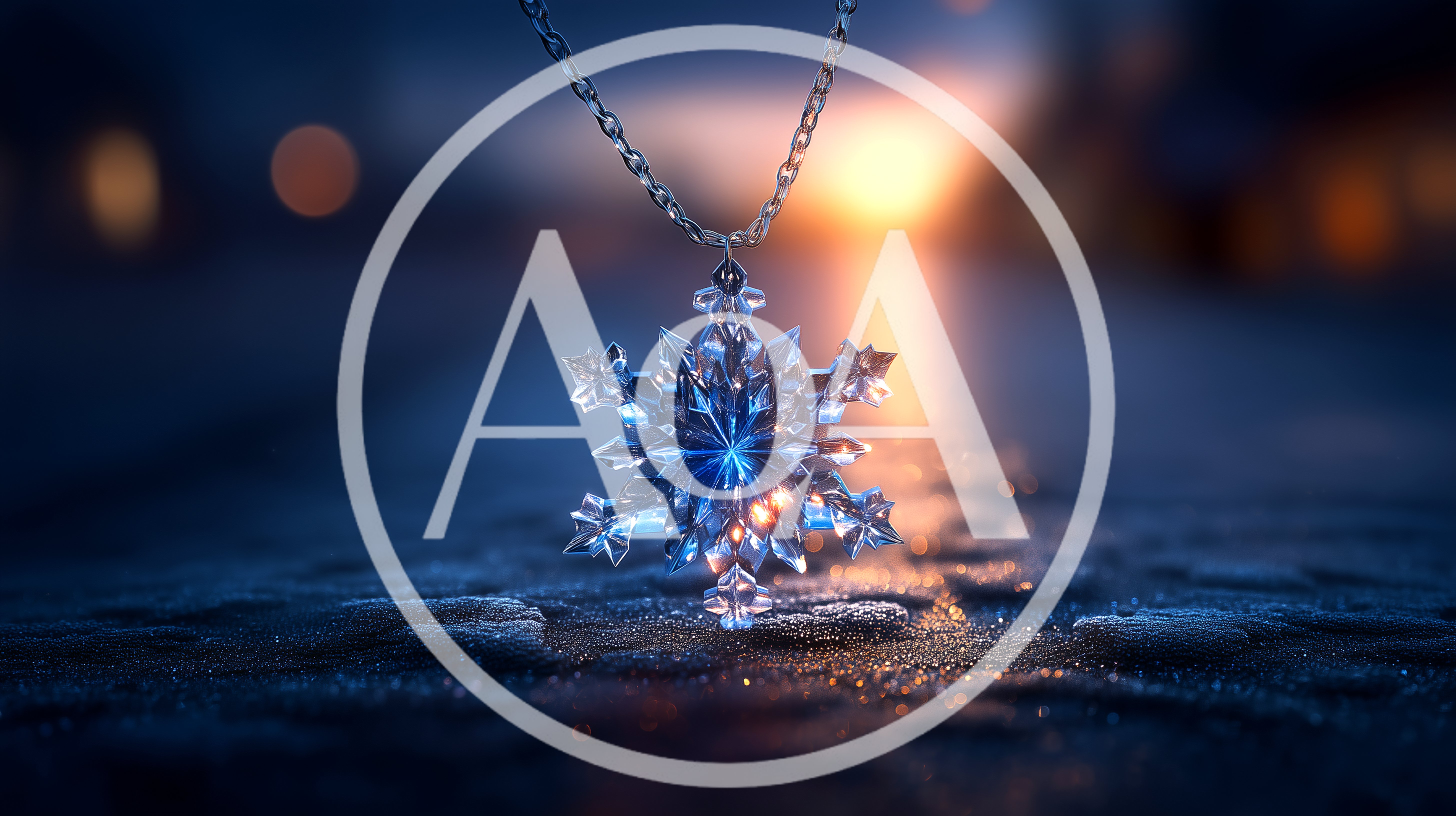 Crystal Snowflake Pendant Necklace On Wet Pavement