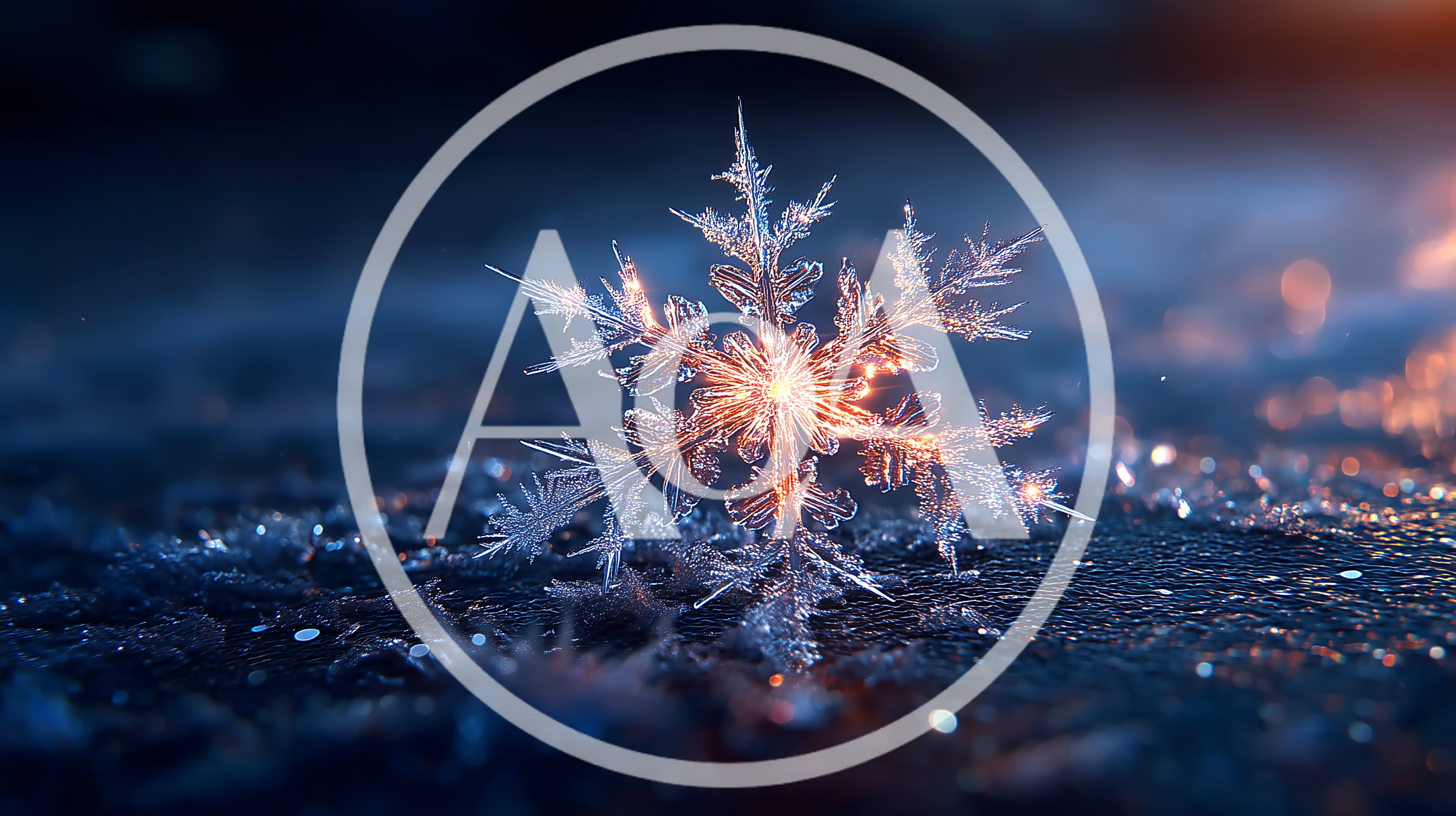 Macro Shot Of A Glowing Snowflake On Dark Surface