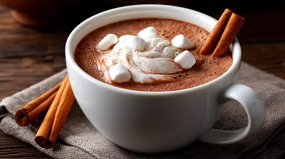 Hot Chocolate With Marshmallows And Cinnamon Sticks