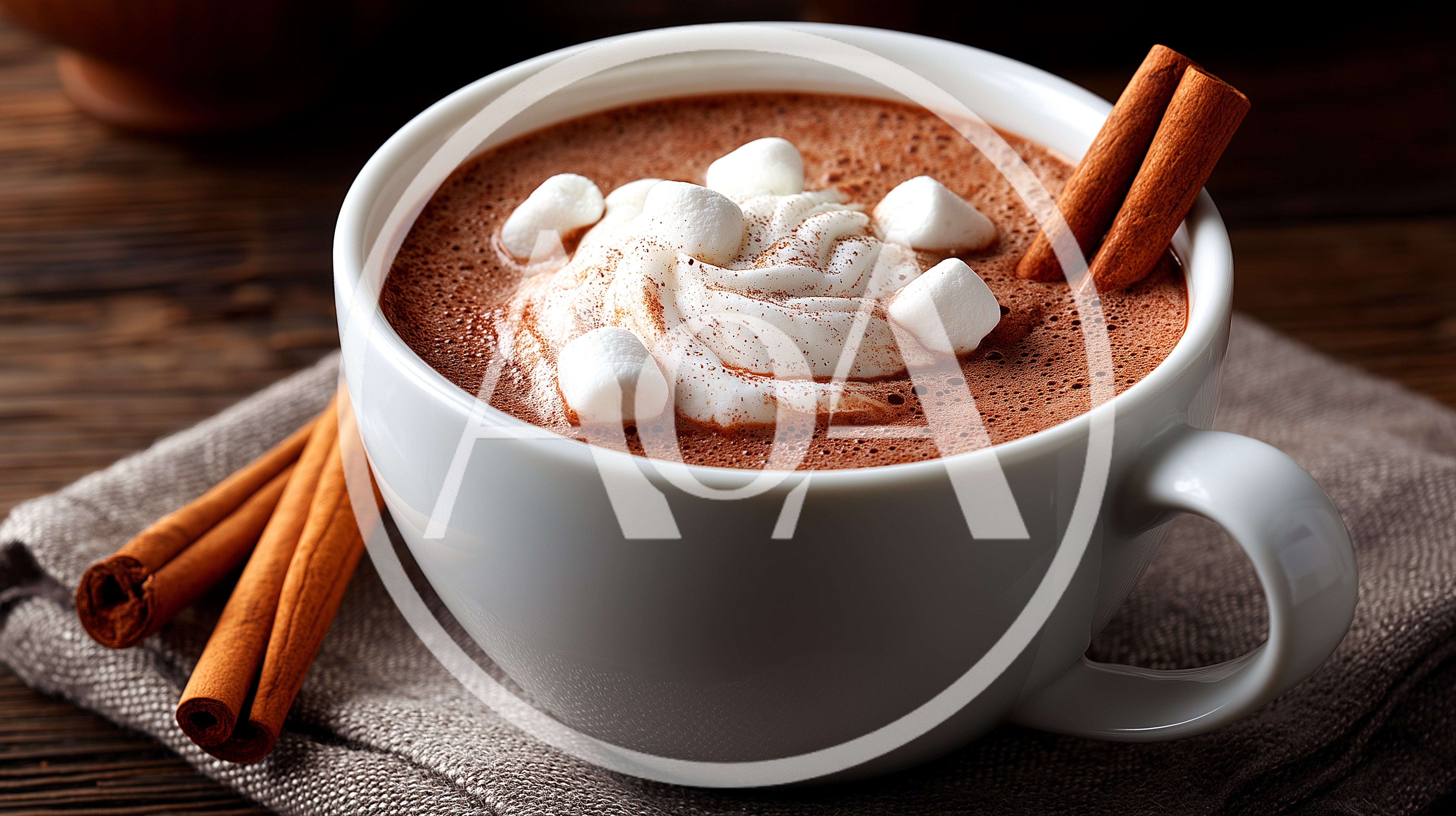 Hot Chocolate With Marshmallows And Cinnamon Sticks