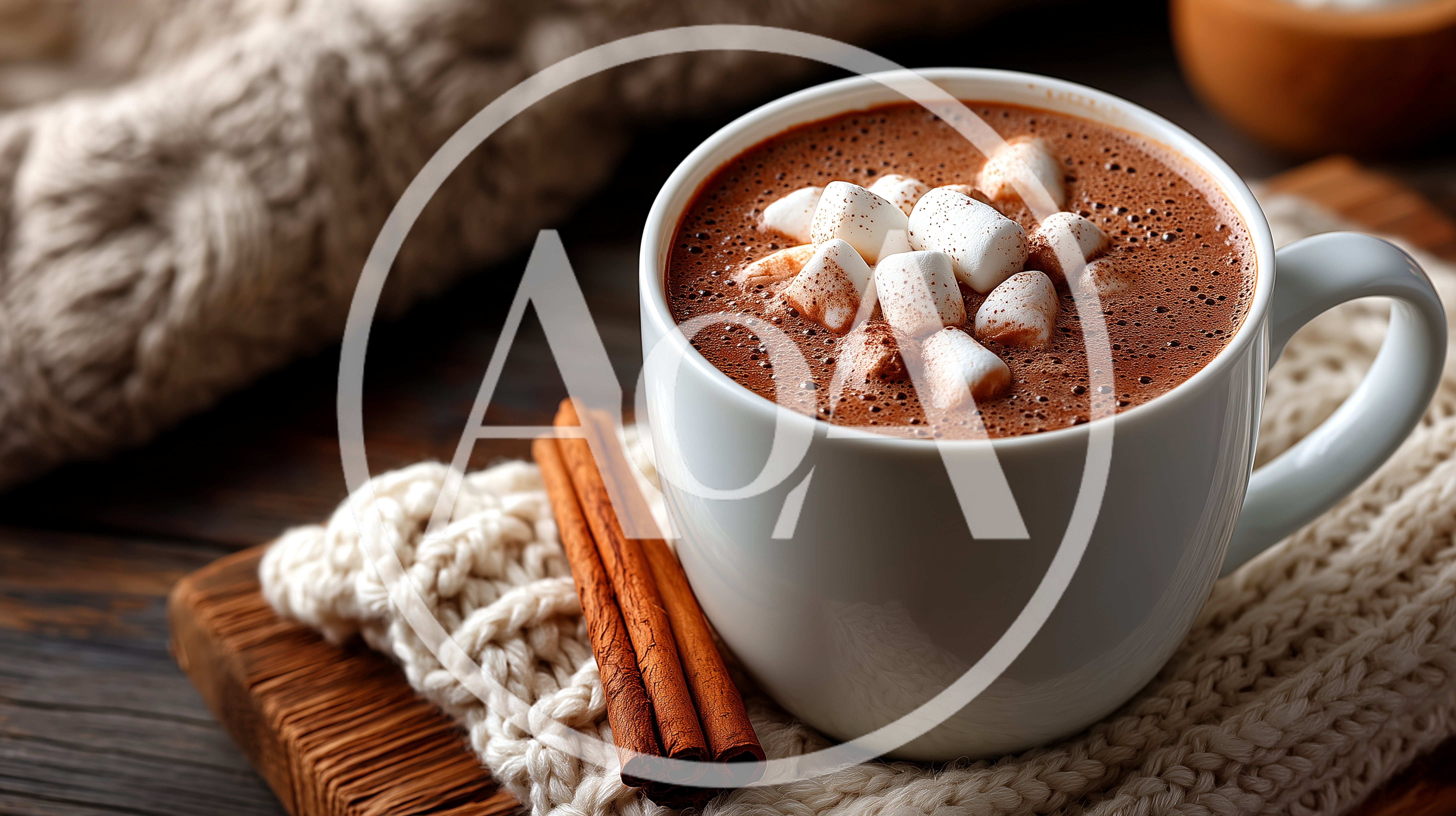 Hot Chocolate With Marshmallows And Cinnamon Sticks