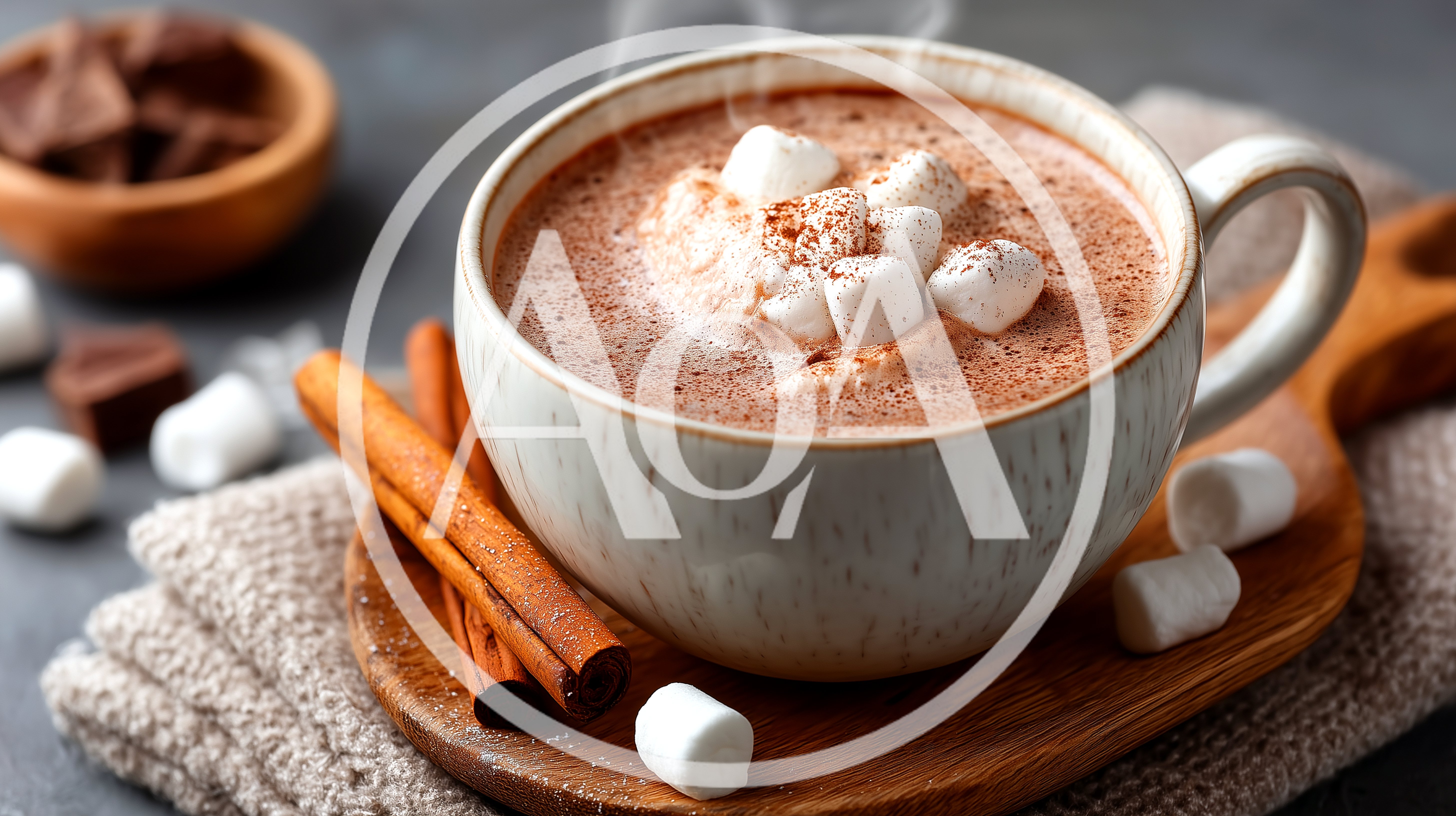 Hot Chocolate With Marshmallows And Cinnamon Sticks