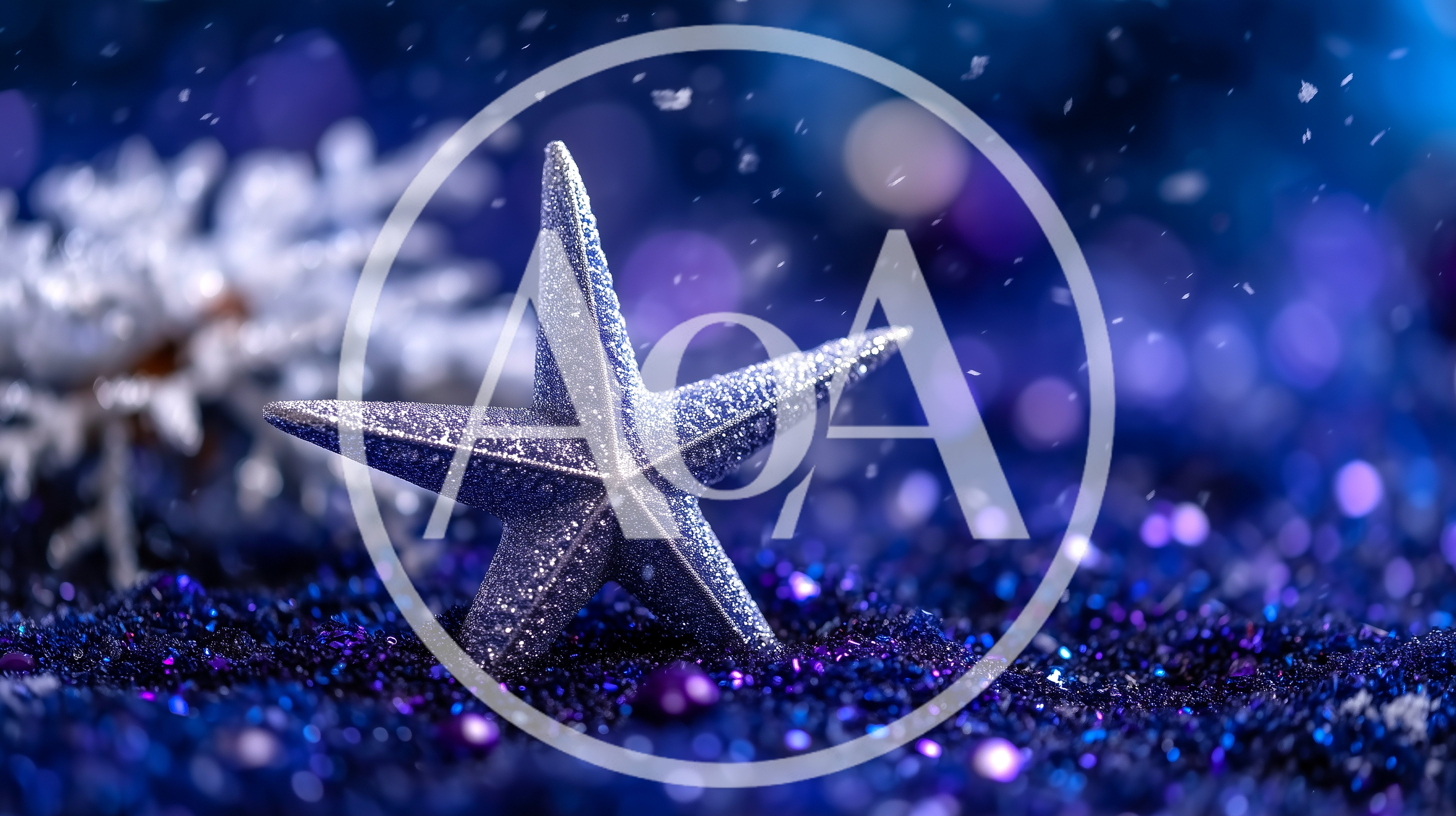 Silver Star Ornament On Glittering Blue Surface