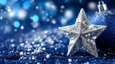 Silver Star Ornament With Blue Christmas Bauble