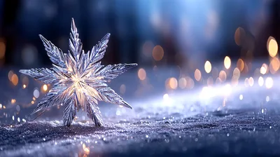 Crystal Snowflake Ornament Resting On Snowy Surface
