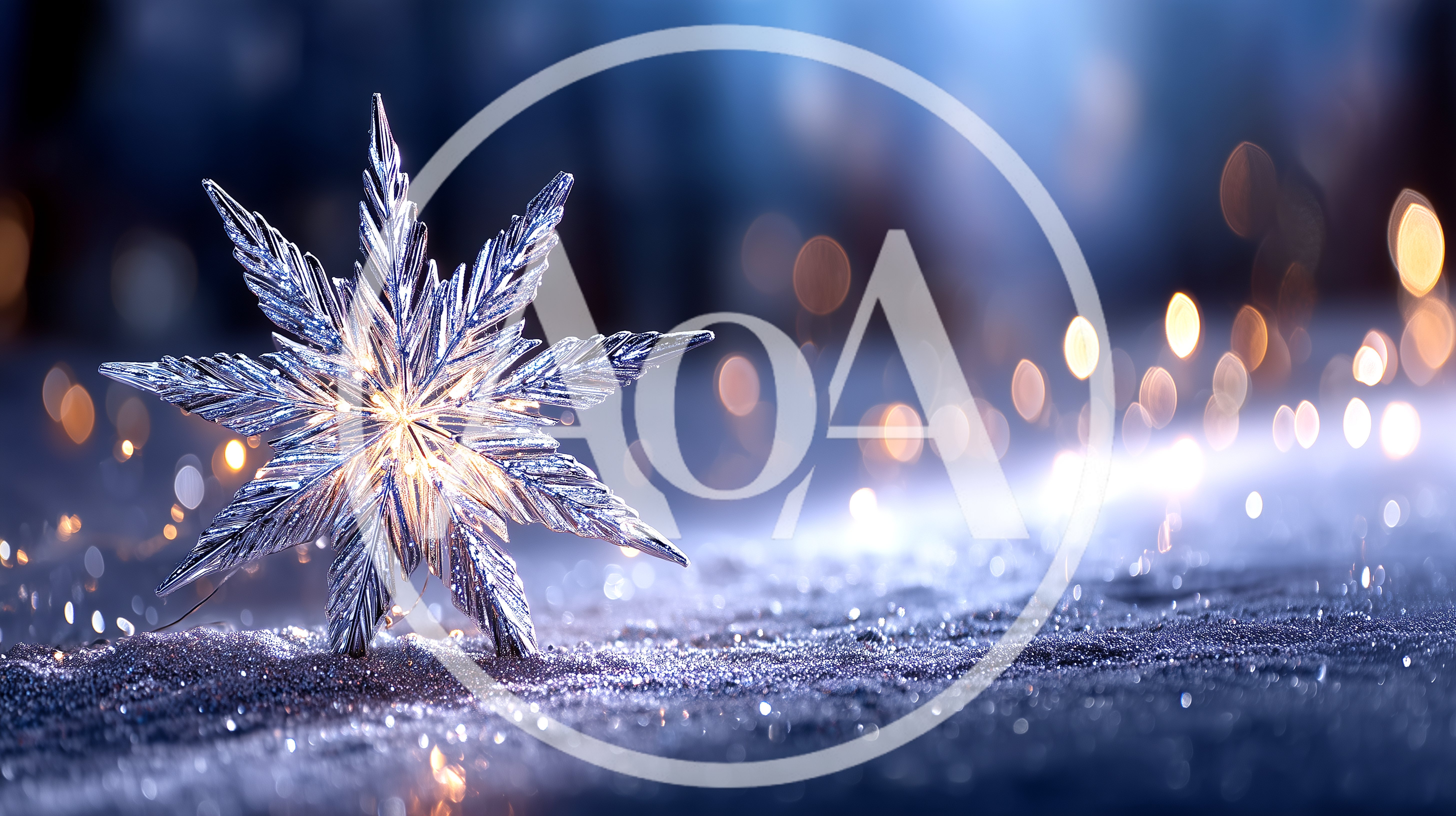 Crystal Snowflake Ornament Resting On Snowy Surface