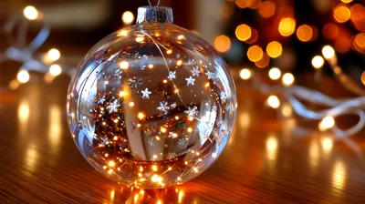 Clear Glass Christmas Ornament With Internal Fairy Lights