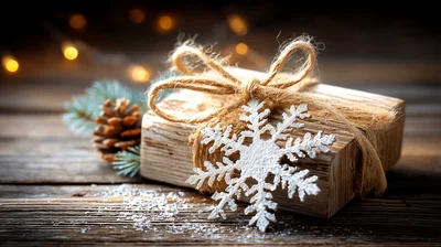 Rustic Christmas Gift Box With Snowflake Ornament