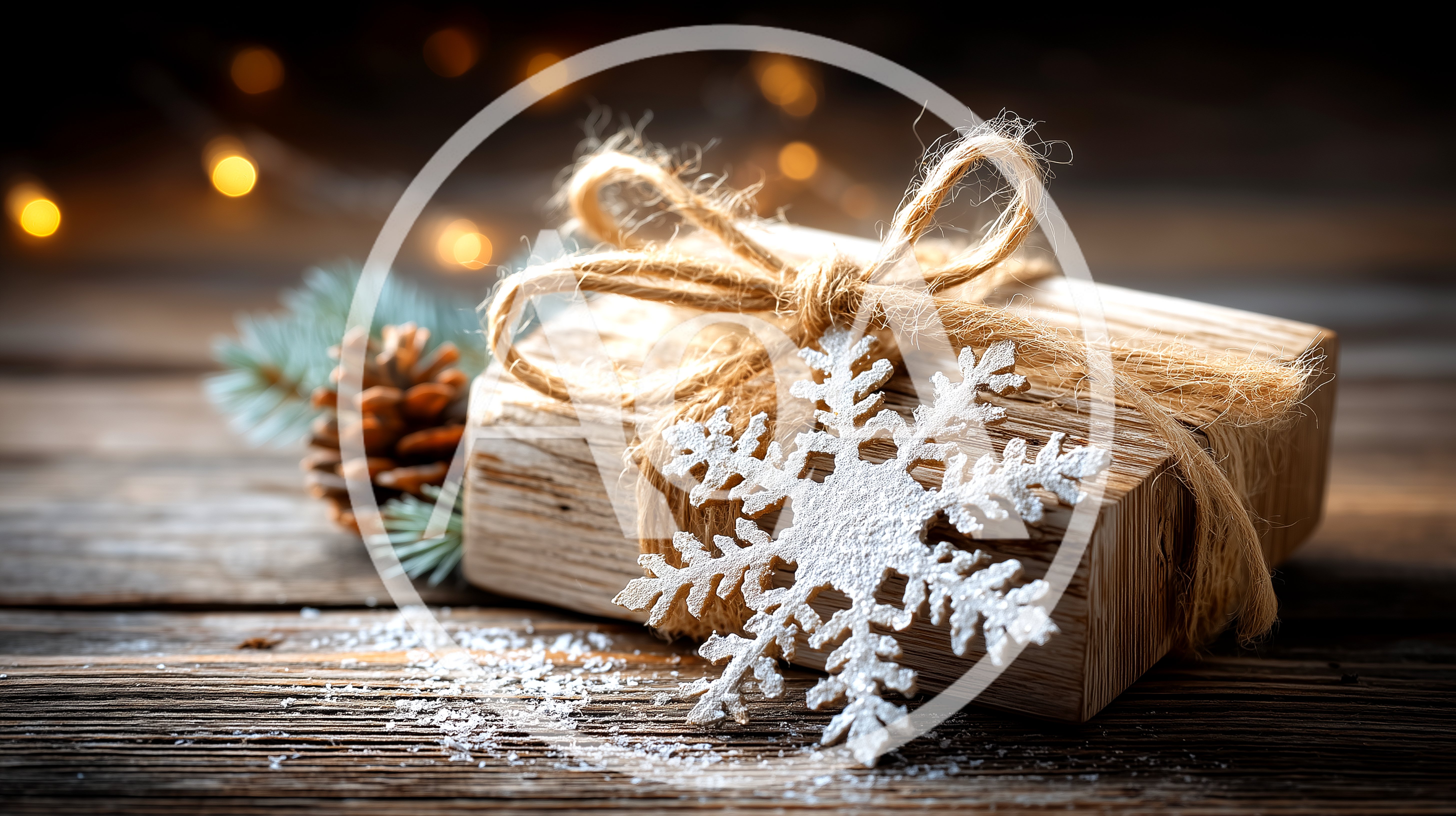 Rustic Christmas Gift Box With Snowflake Ornament