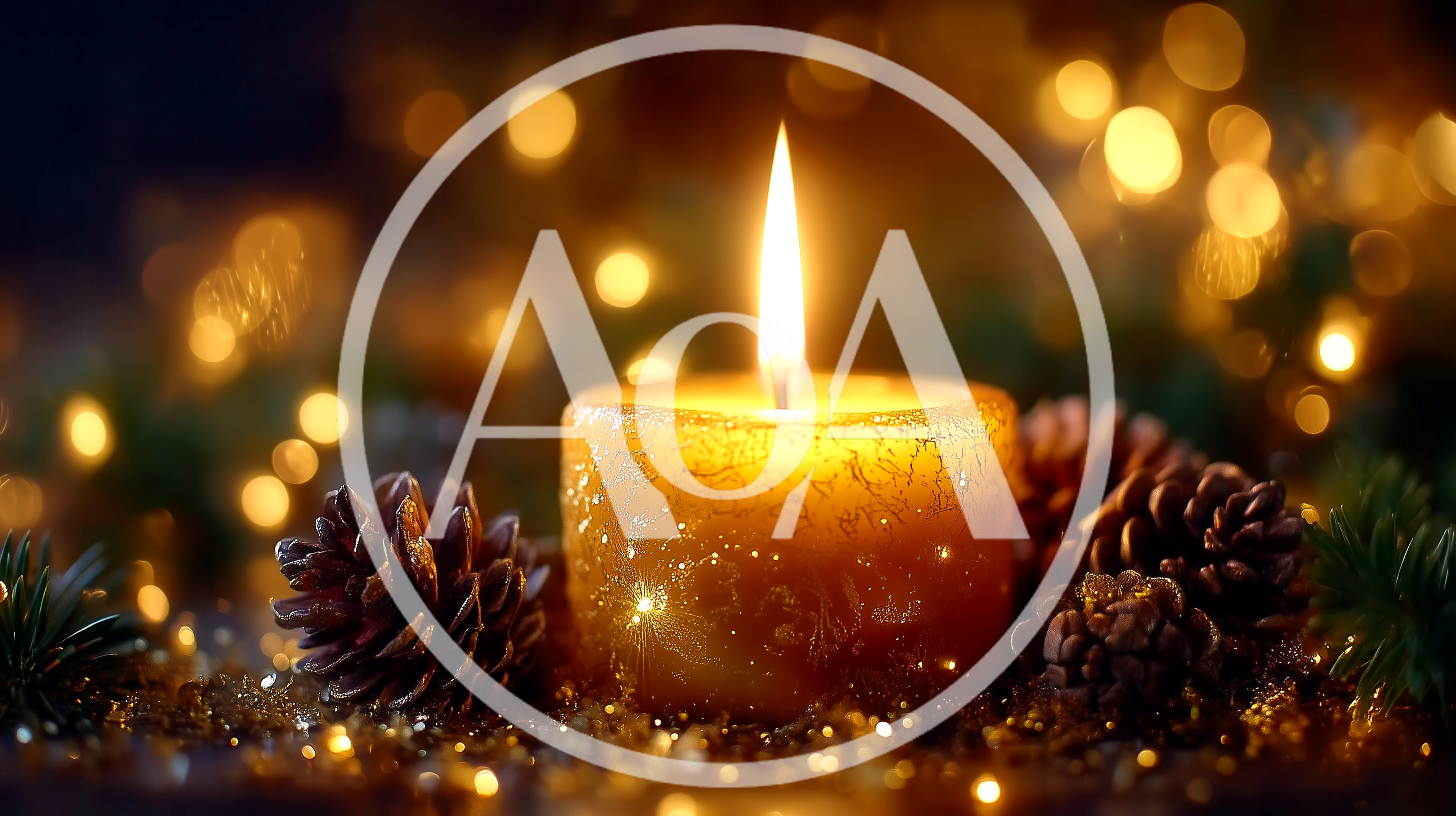 Lit Christmas Candle With Pinecones And Bokeh Lights
