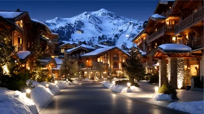 Luxury Alpine Ski Resort Village At Night