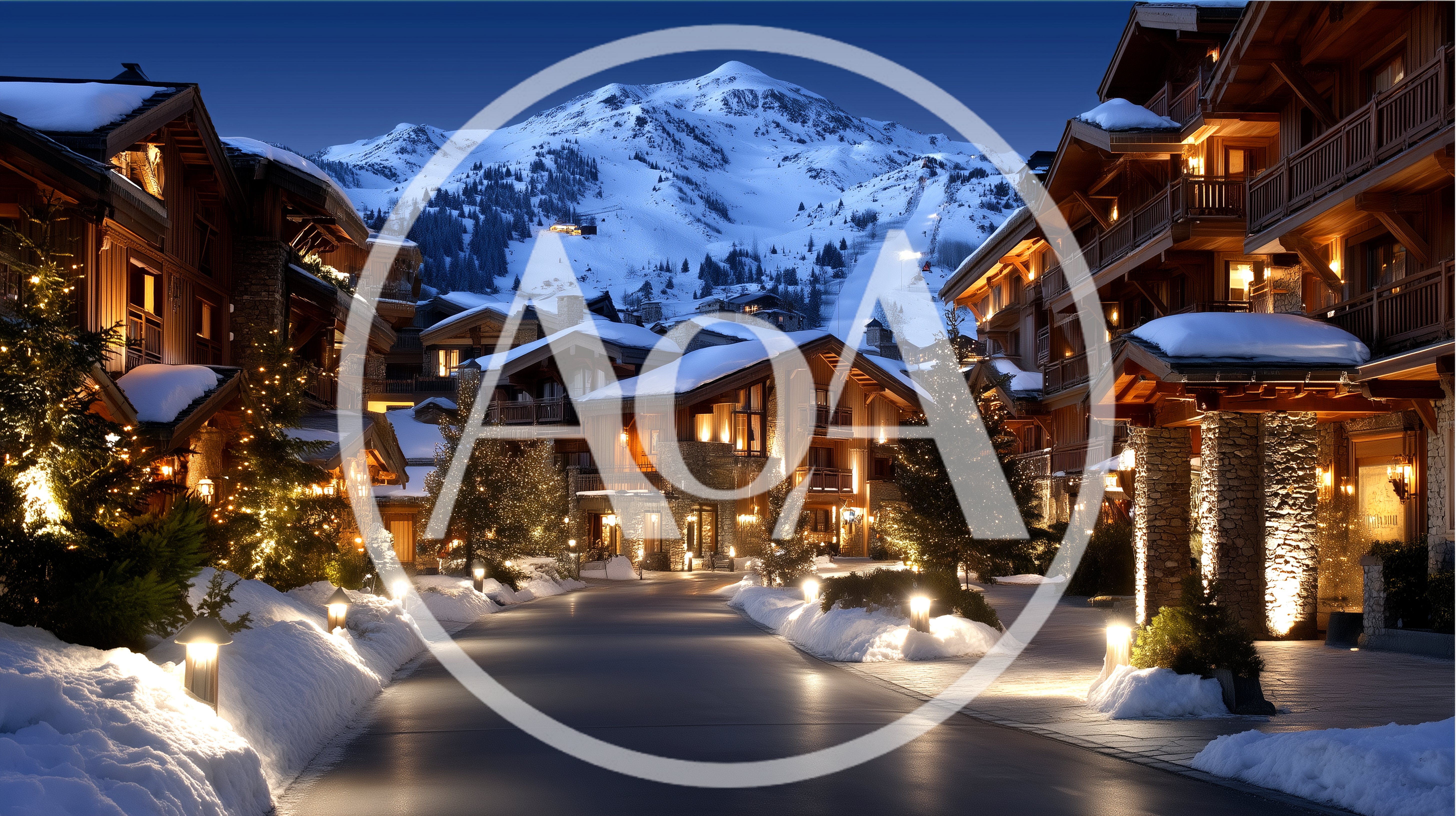 Luxury Alpine Ski Resort Village At Night