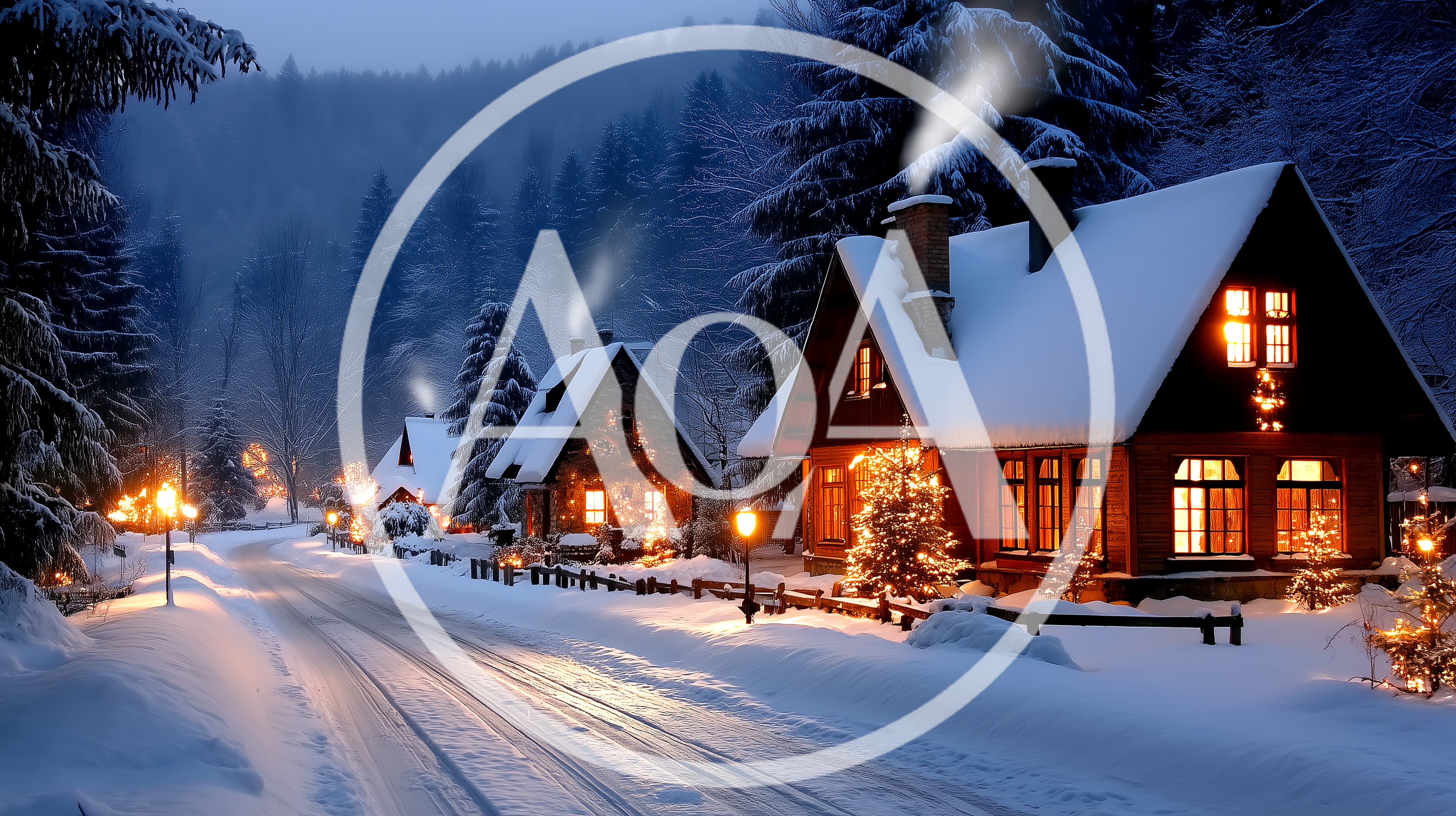 Cozy Winter Village Cottages With Christmas Lights
