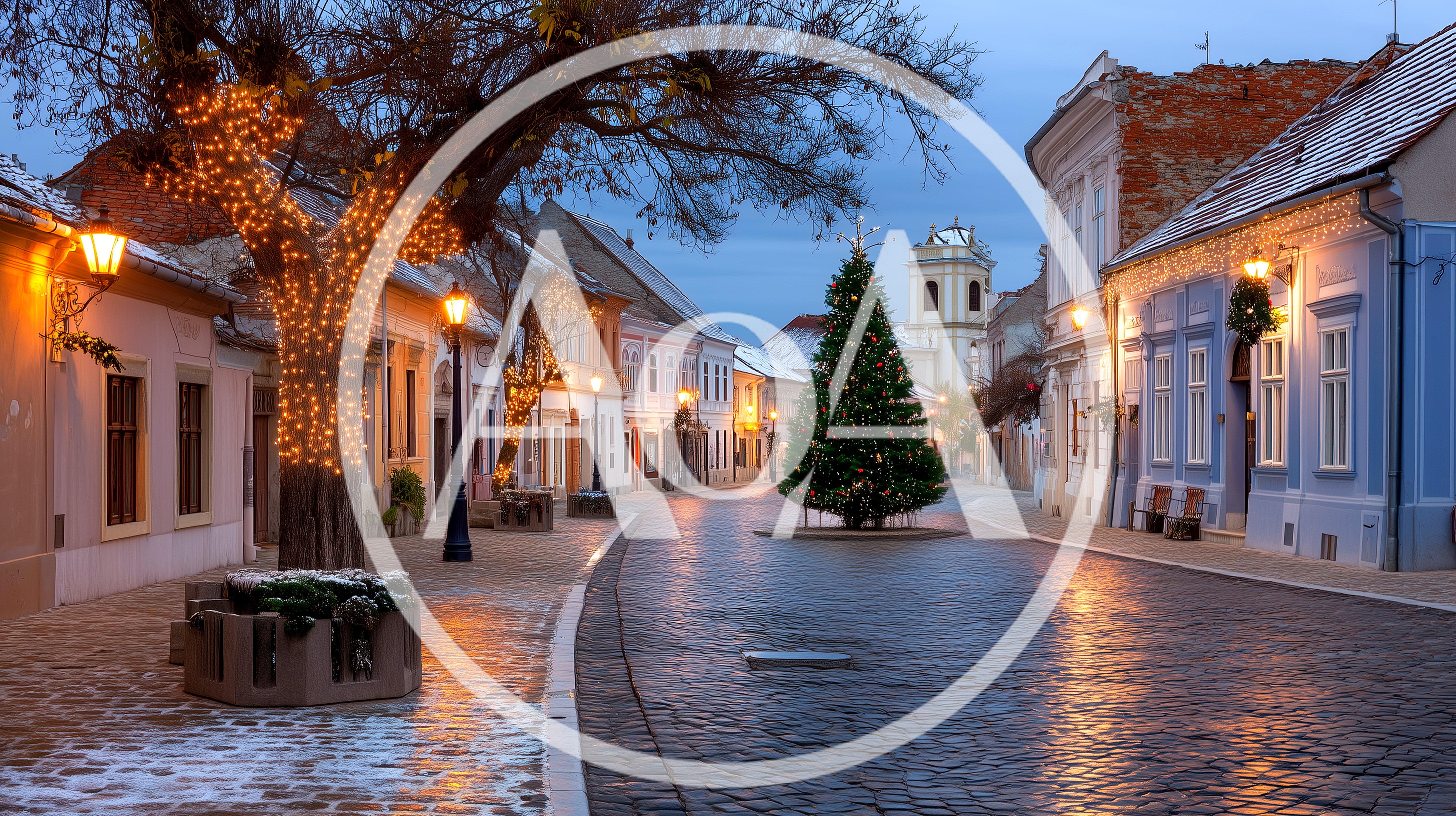 Festive Christmas Tree In A Historic European Town Square