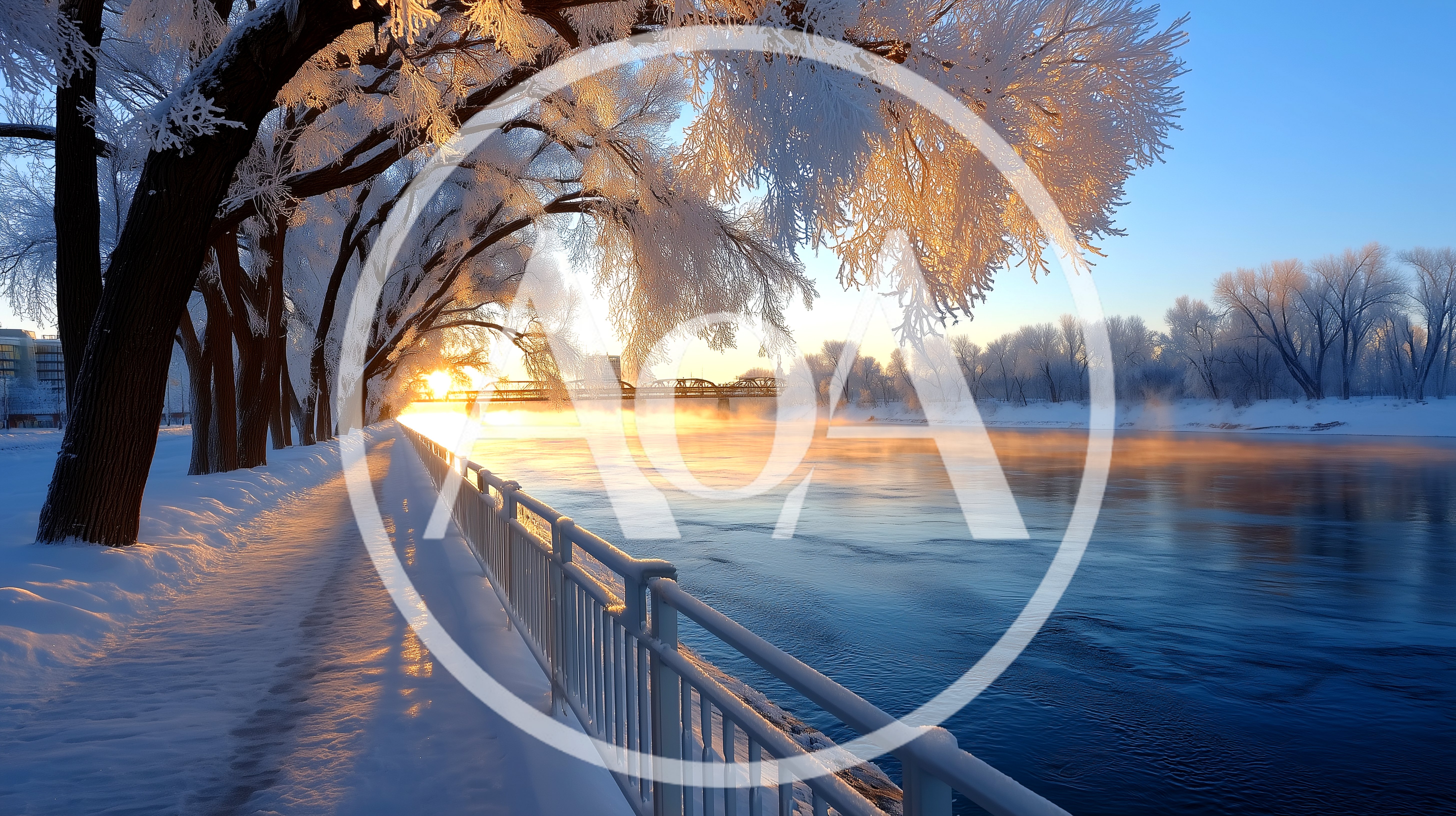 Winter Sunrise Over A Frozen Riverbank