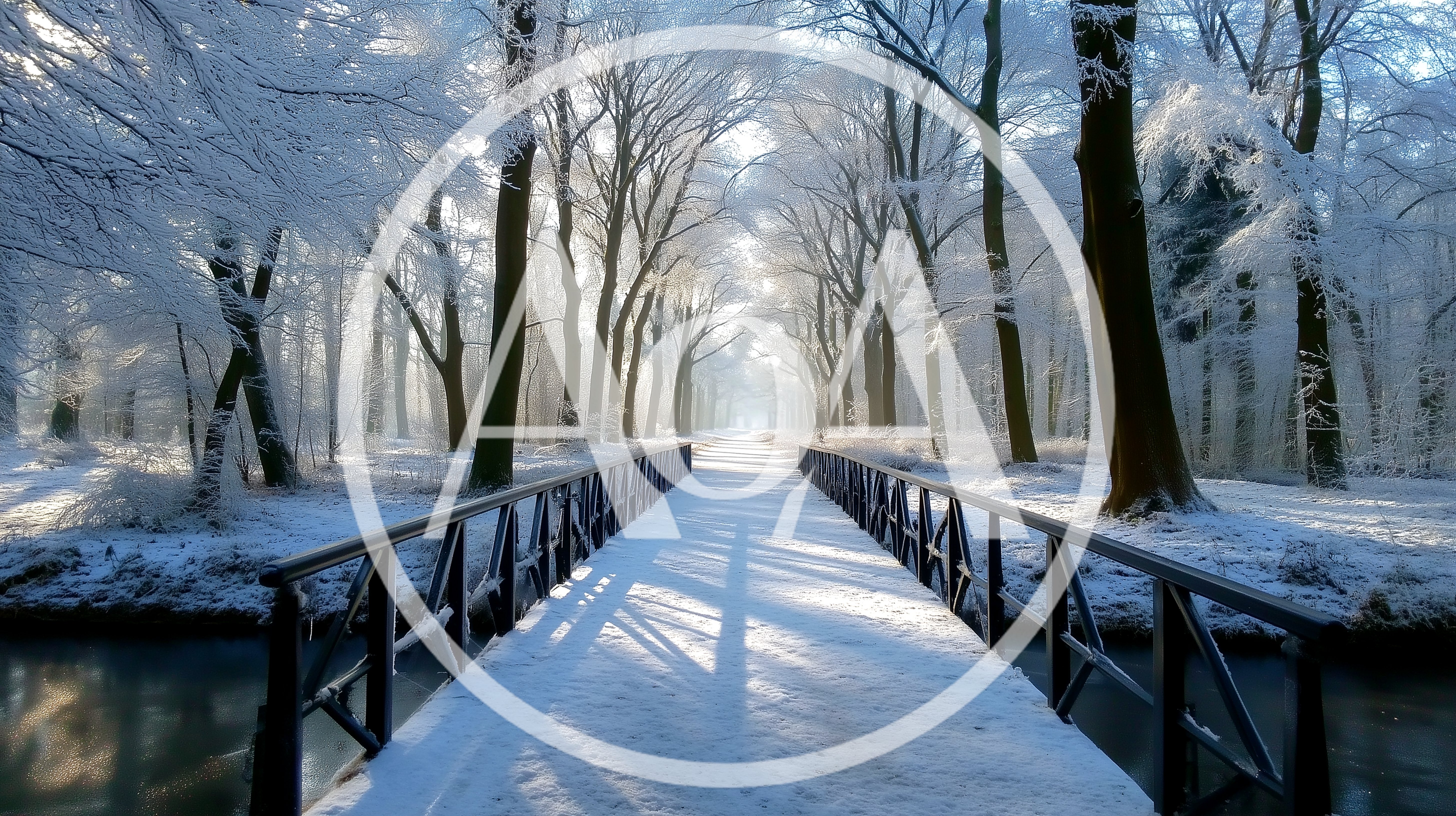 Snow Covered Wooden Bridge In A Winter Forest