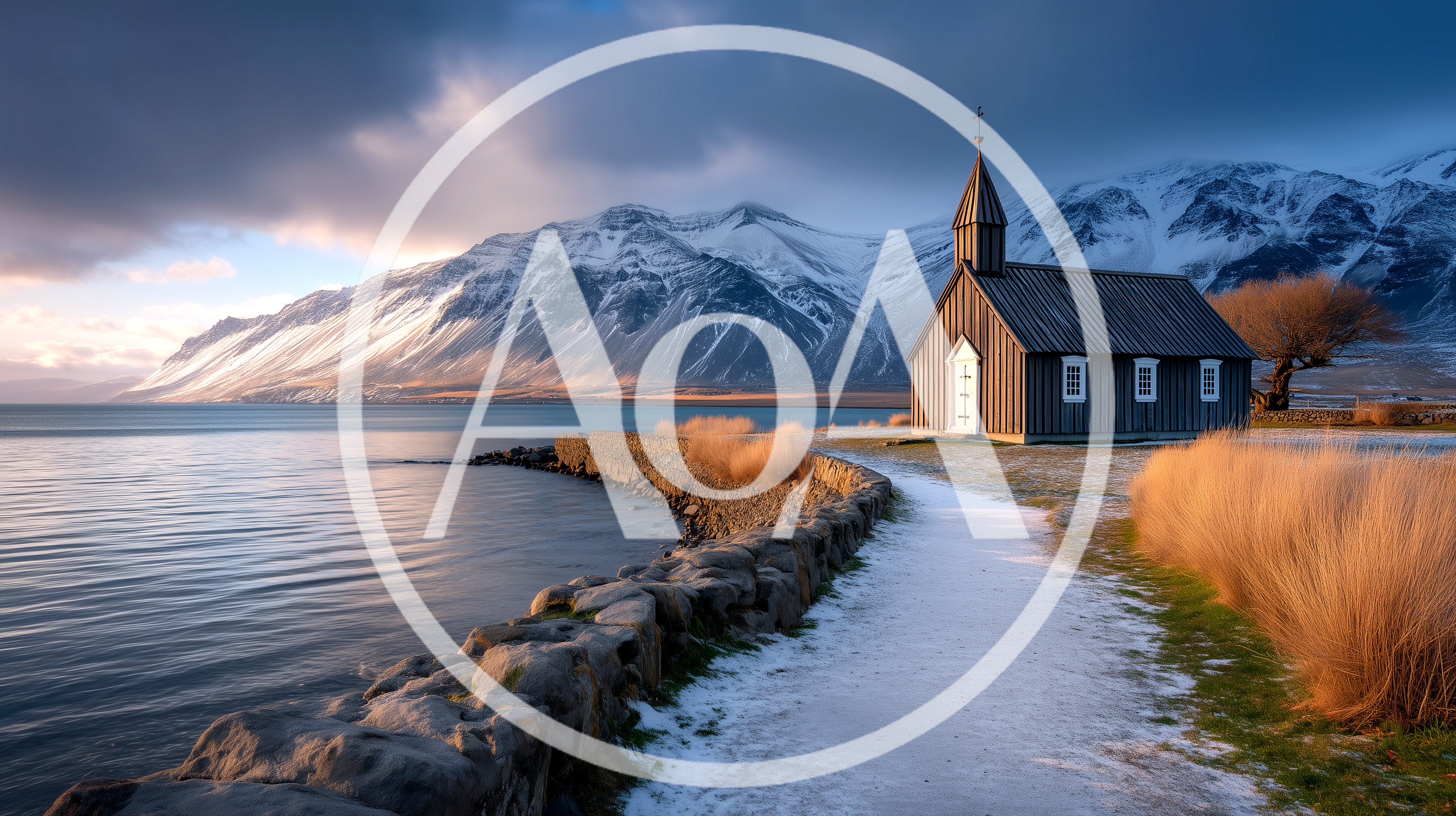 Black Wooden Church By The Icelandic Coast