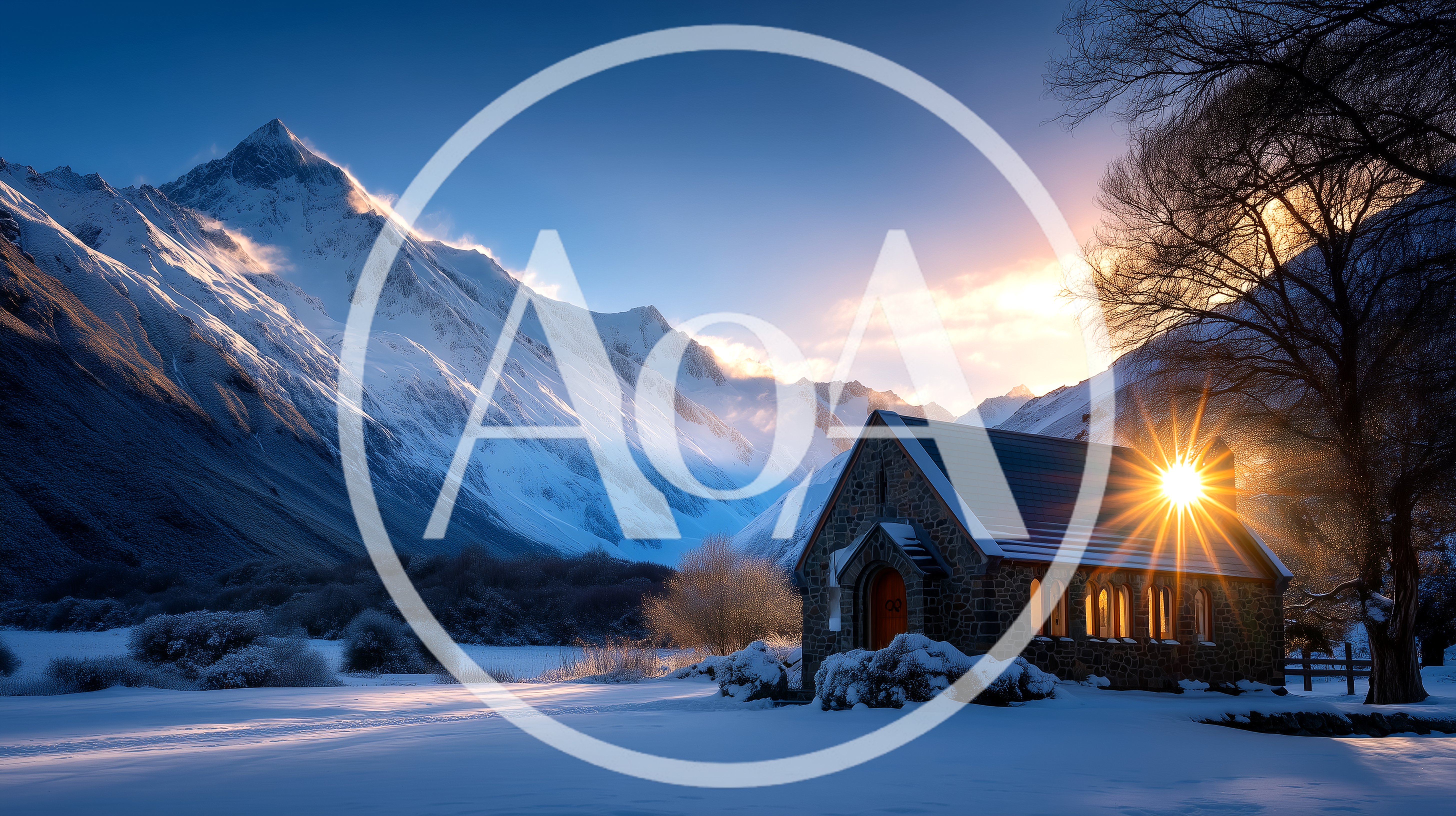Church of the Good Shepherd in Snowy Mountain Landscape