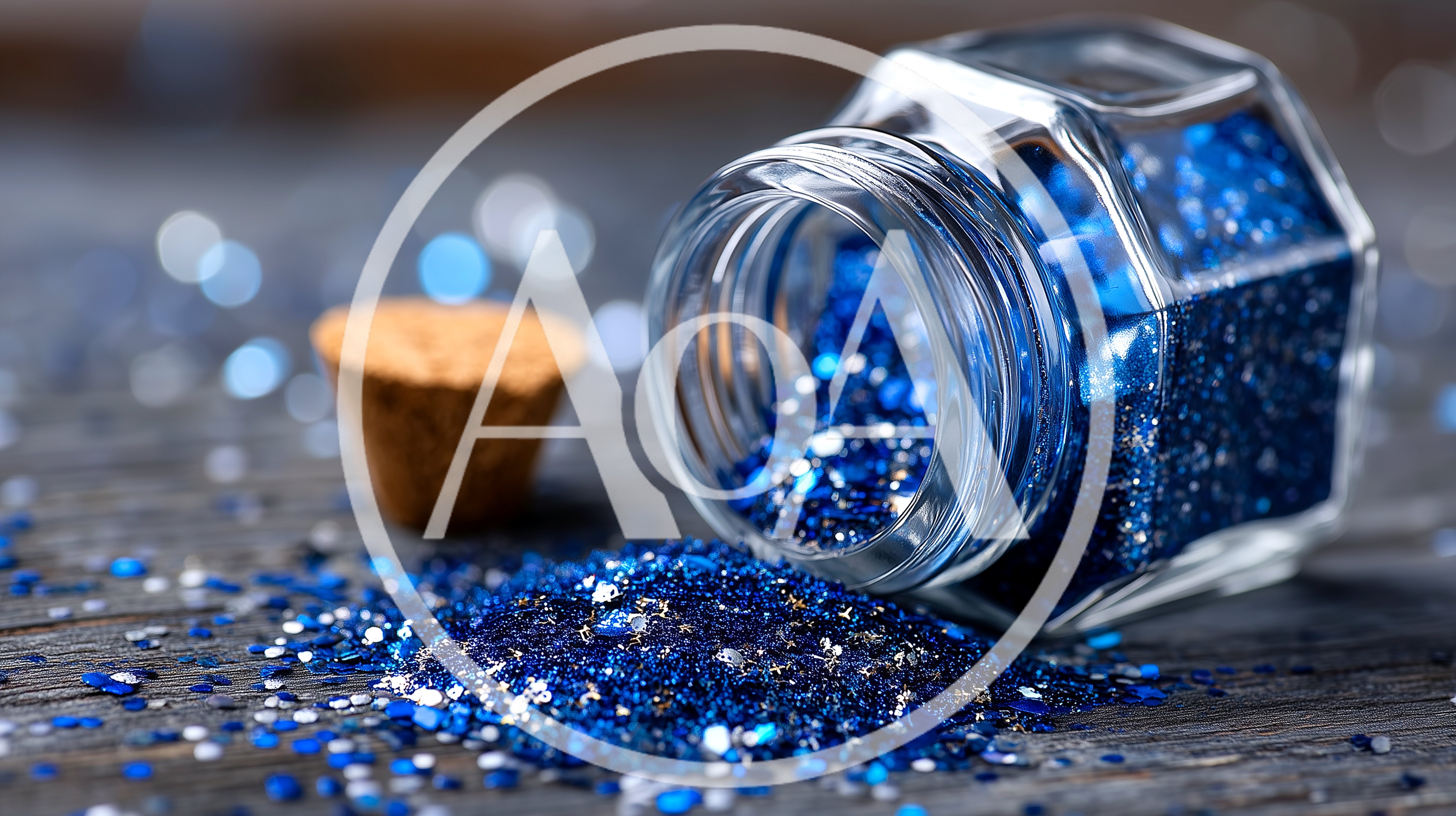 Blue Glitter Spilled From A Glass Jar